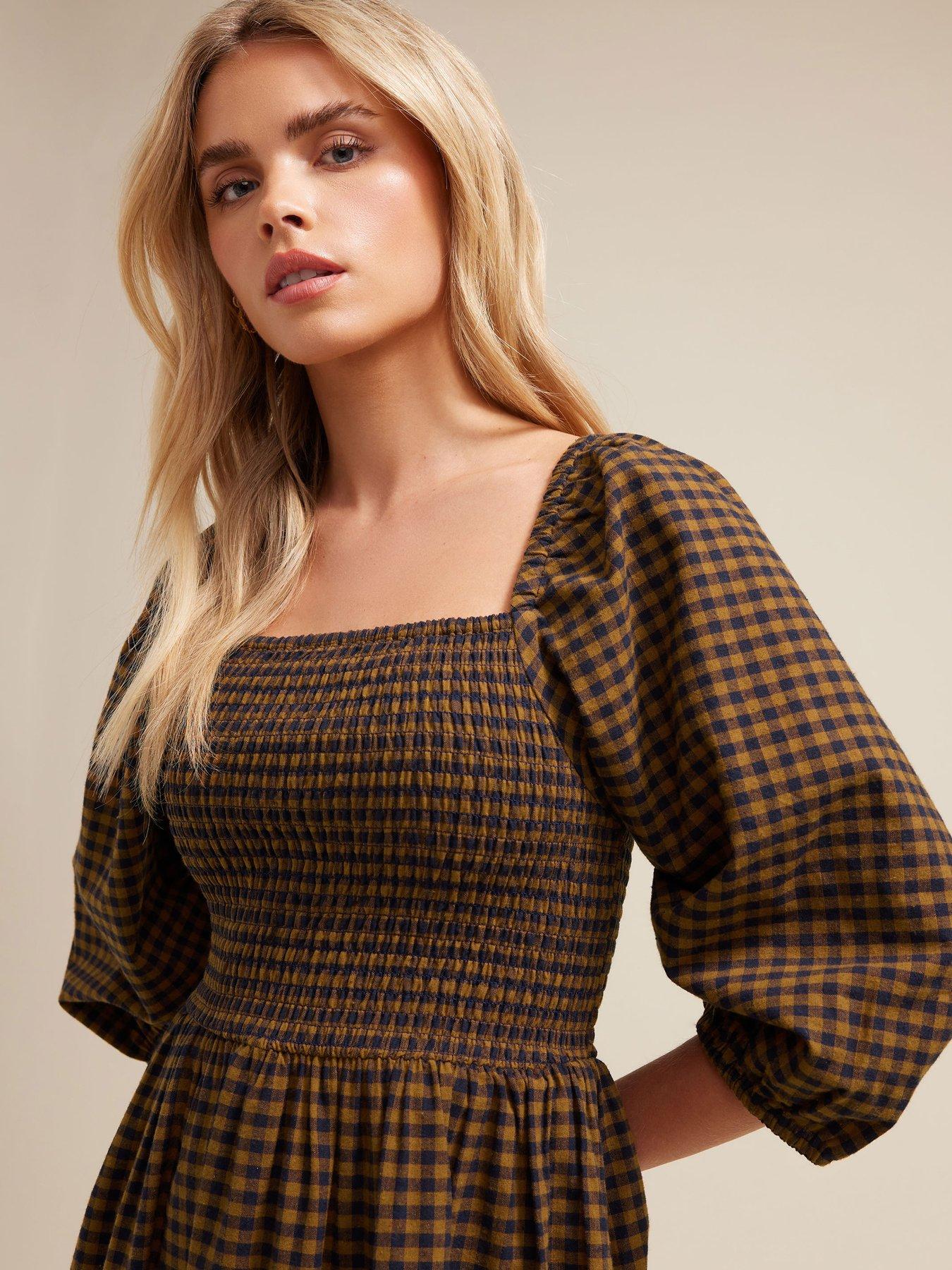 Image 4 of 4 of M&Co Petite Gingham Puff Sleeve Dress