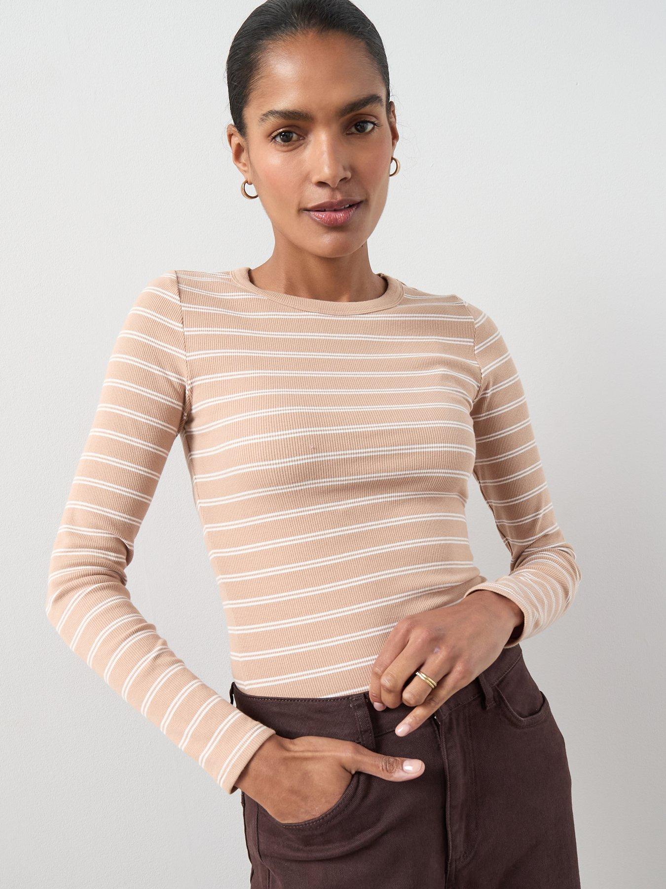 The Very Collection Stripe Scoop Neck Long Sleeve Top - Neutral