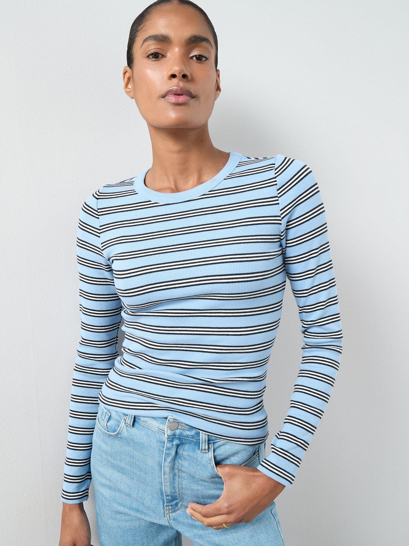 The Very Collection Crew Stripe Long Sleeve Top - Blue