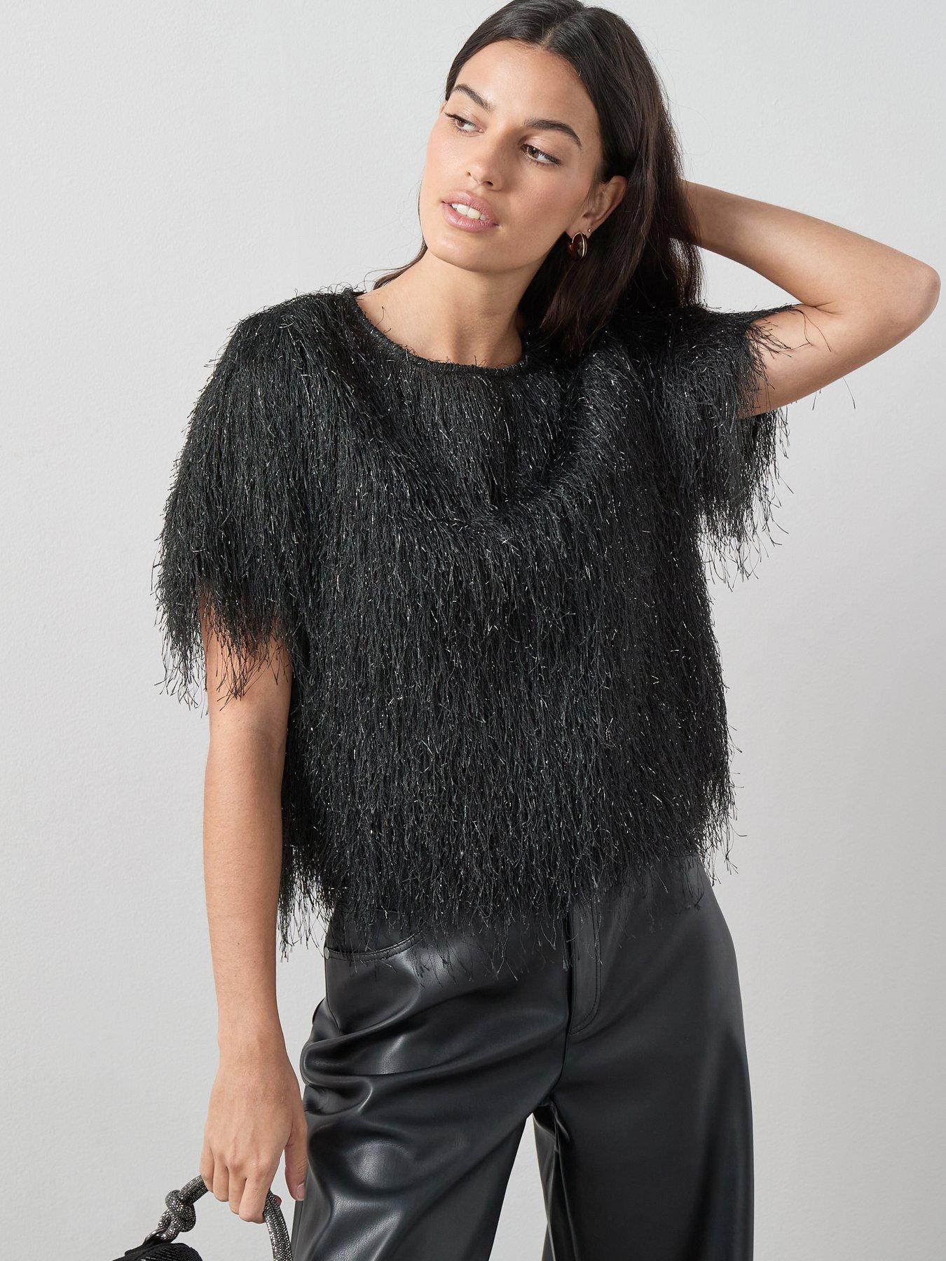 the-very-collection-tassel-short-sleeve-top-black