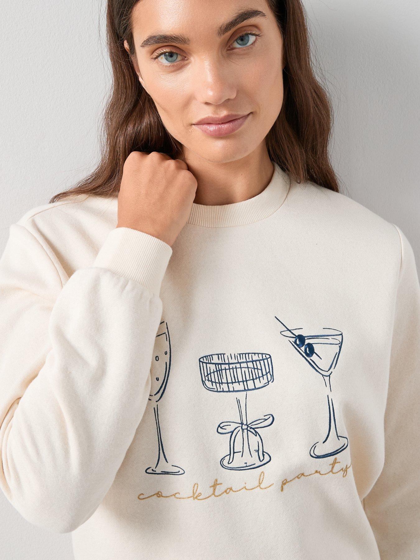 Image 4 of 6 of The Very Collection Slogan Sweat And Woven Stripe Bottom Pj Set - Blue