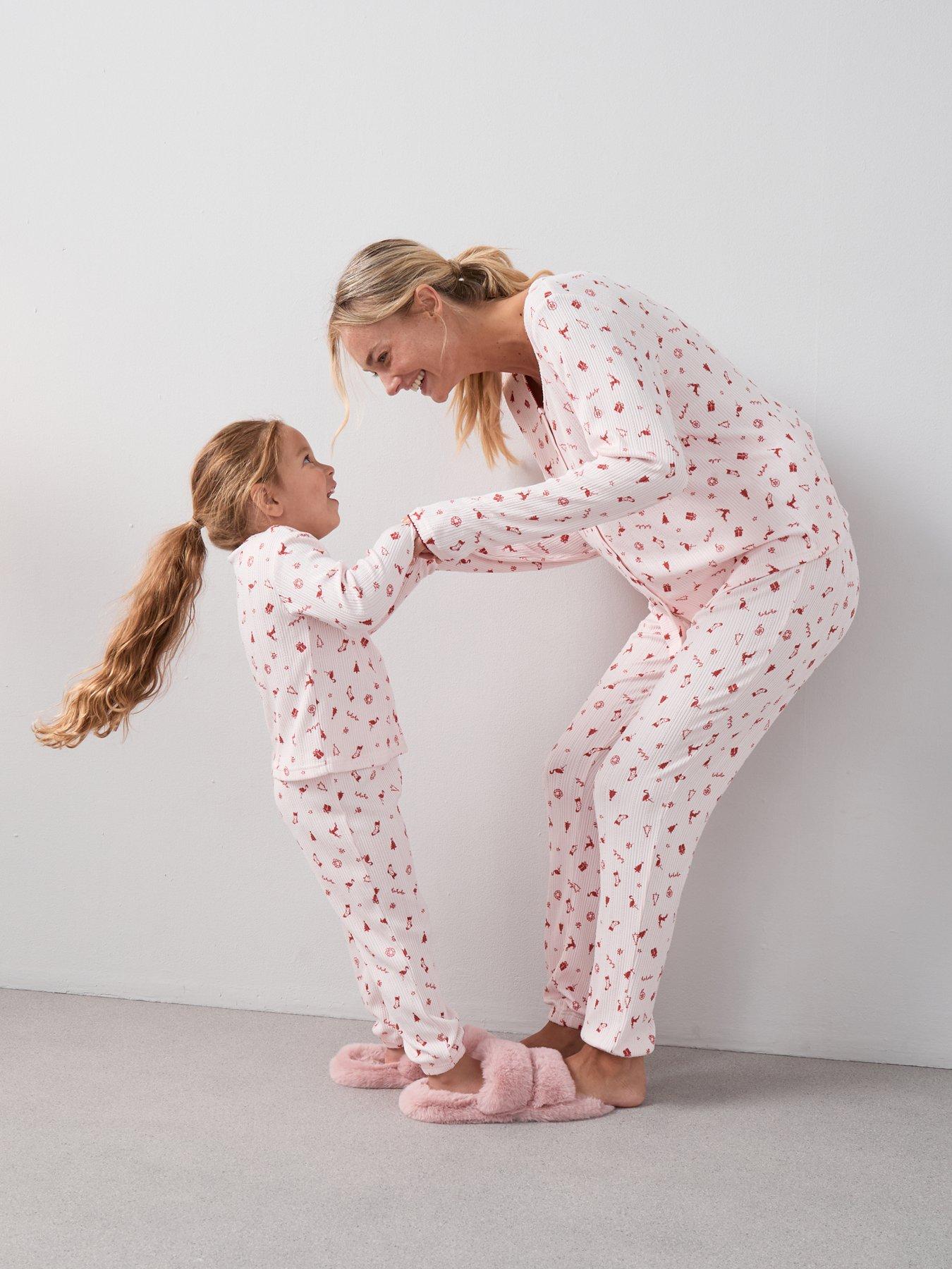 the-very-collection-womens-family-christmas-pyjama-pointelle-henley-and-jogger-set-pink