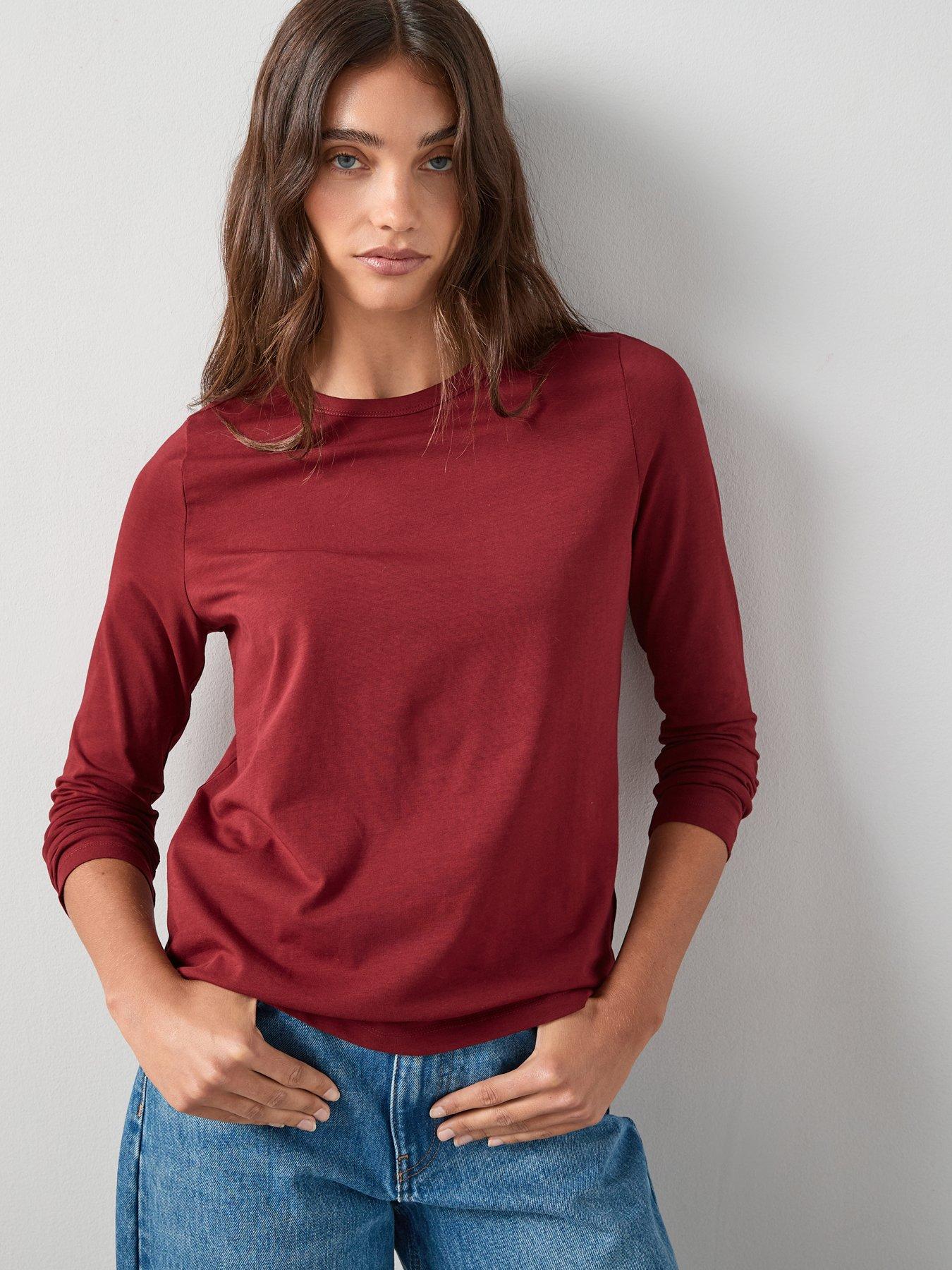 The Very Collection Long Sleeve Oversized Basic Top - Burgundy