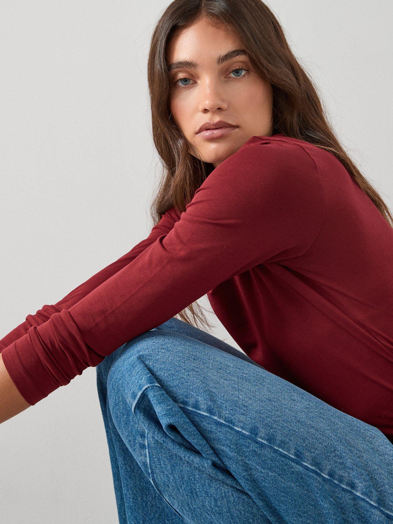 Image 4 of 6 of The Very Collection Long Sleeve Oversized Basic Top - Burgundy
