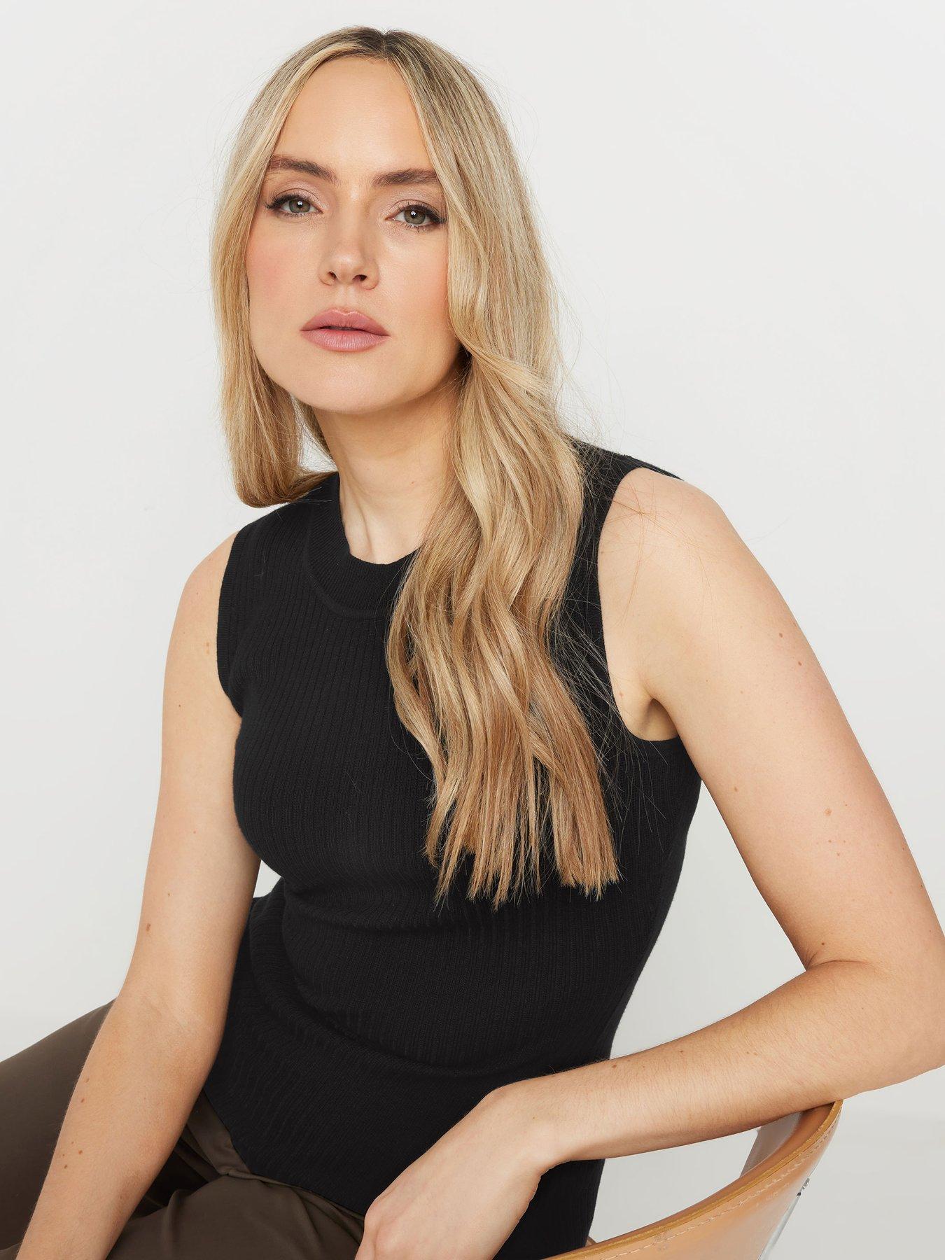 Image 4 of 4 of Long Tall Sally Tall Ribbed High Neck Vest - Black
