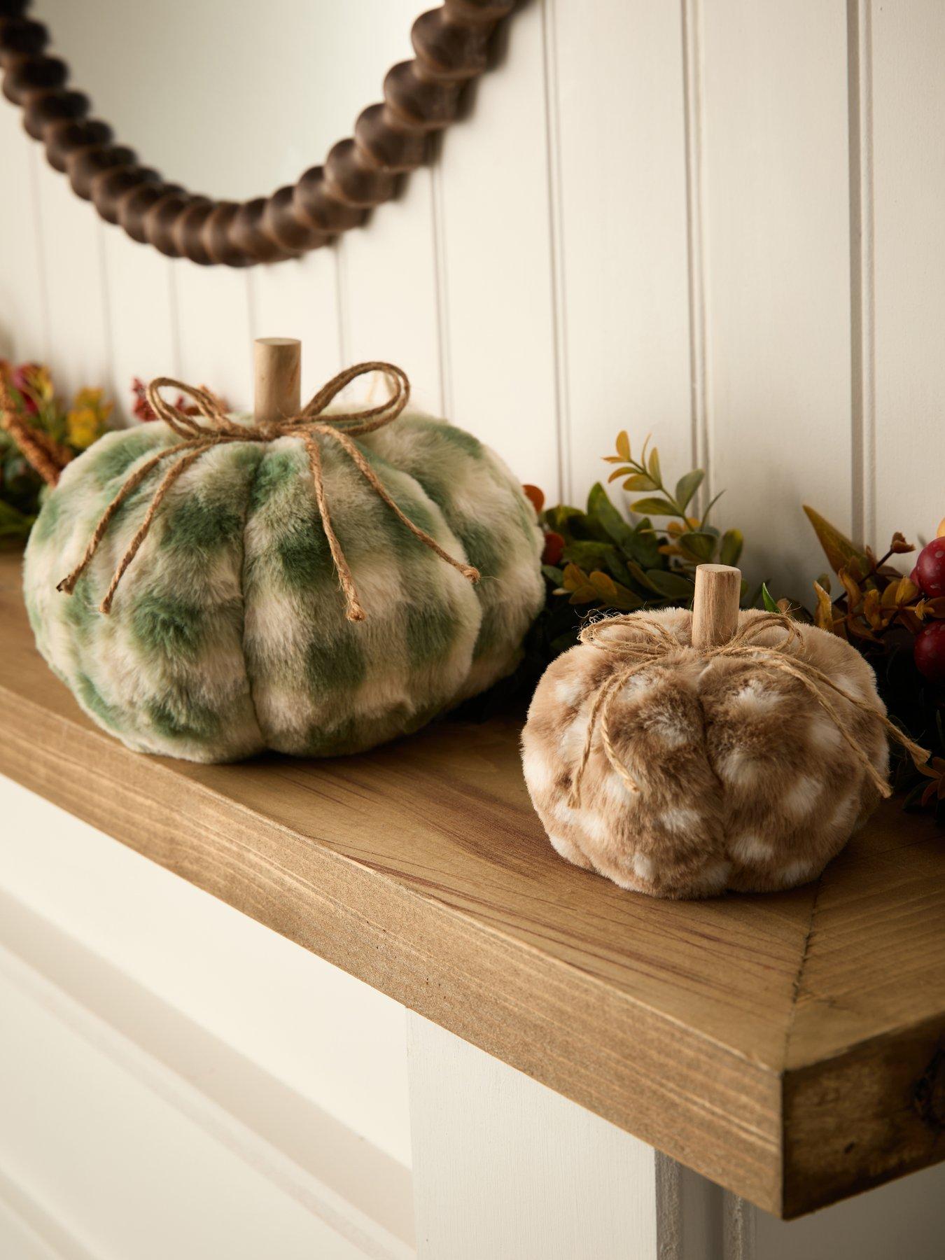 Very Home Set of 2 Plush Check Pumpkin Autumn Decorations