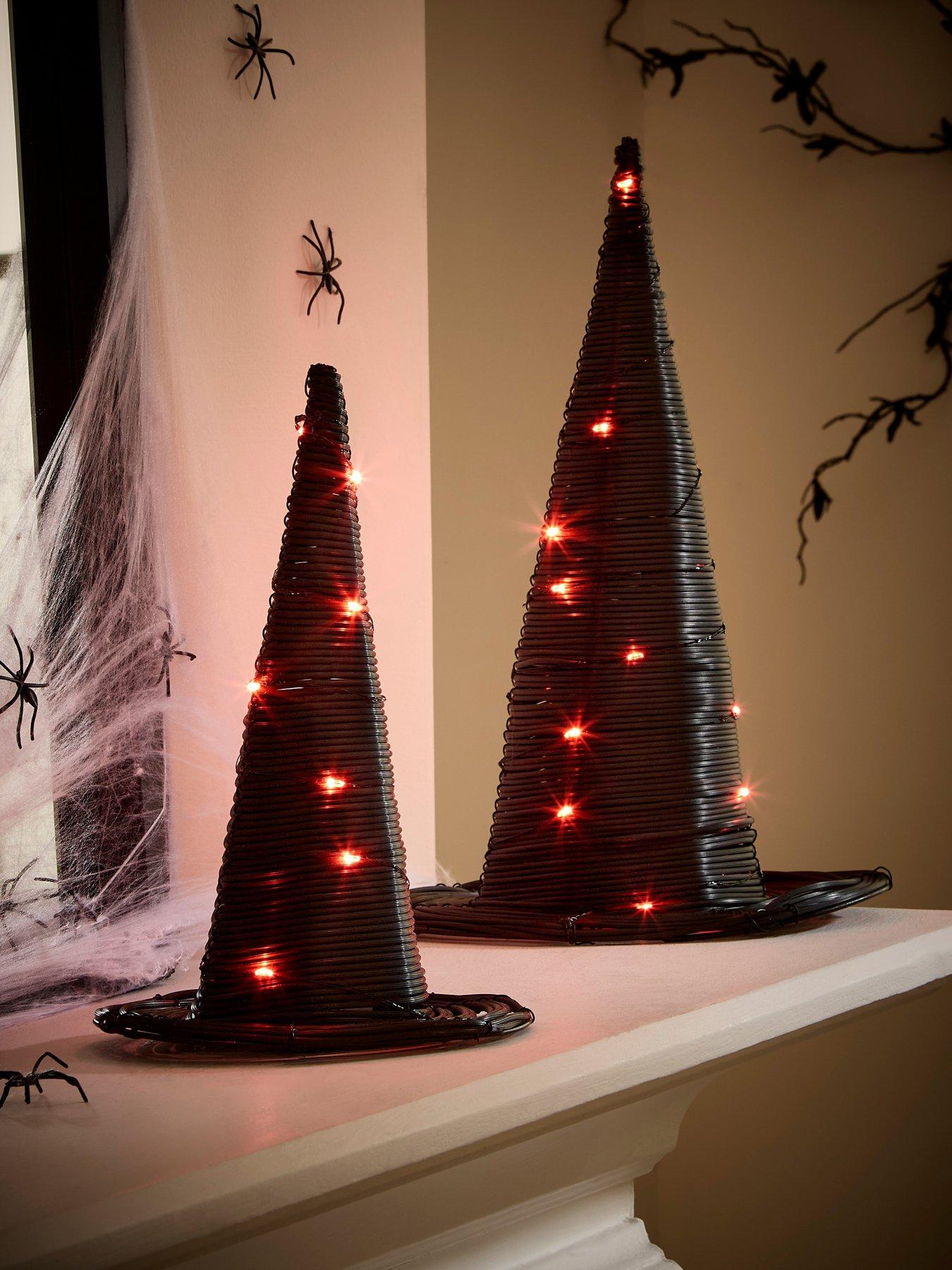 The Very Collection Set Of 2 Rattan Witch Hats With Orange Leds Halloween Decorations in Black
