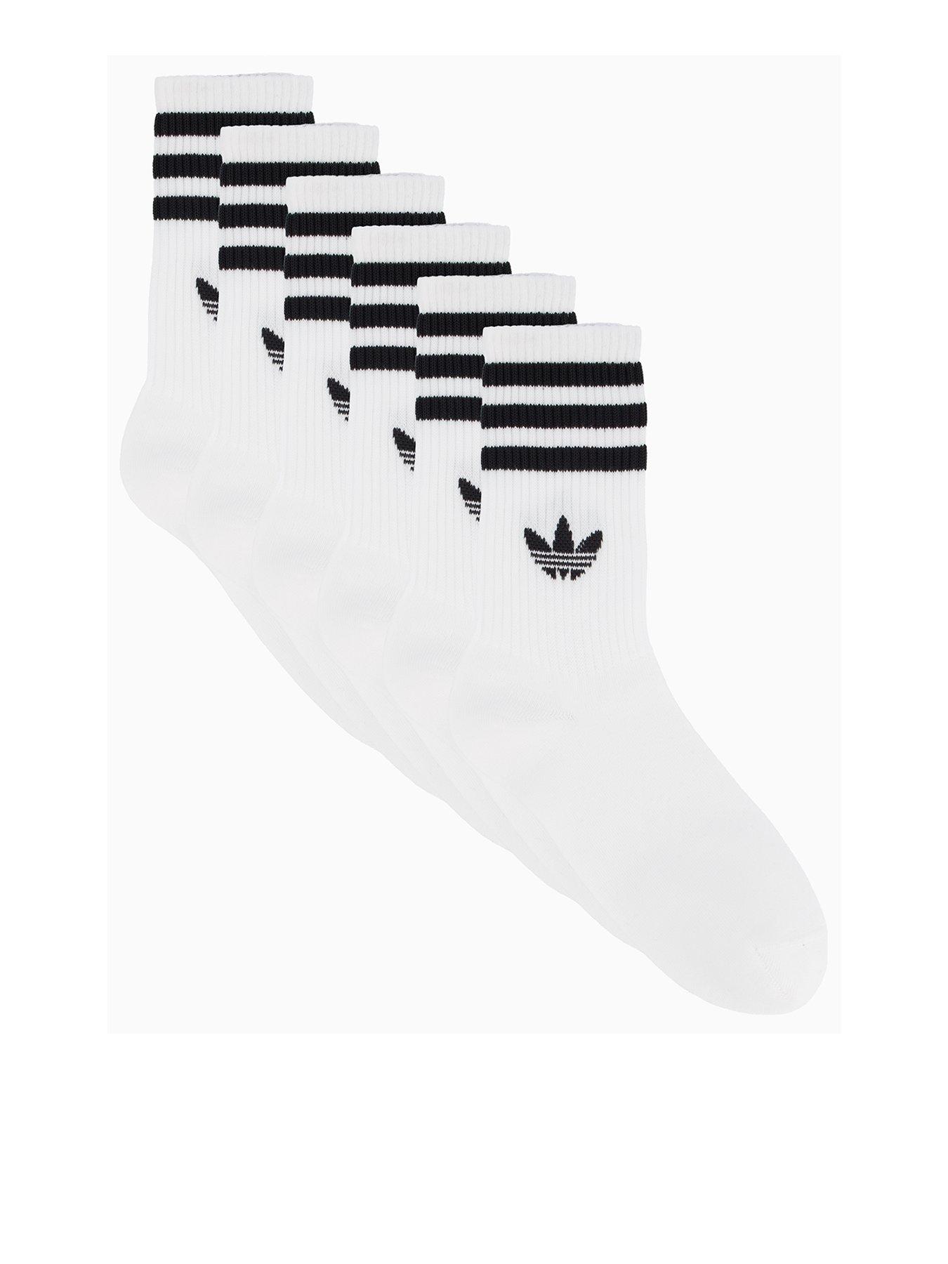 adidas Originals Unisex 3 Stripe Crew Socks 6 Pack - White