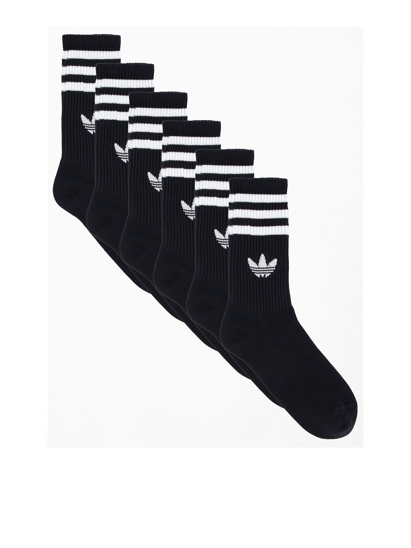 adidas Originals Unisex 3 Stripe Crew Socks 6 Pack - Black