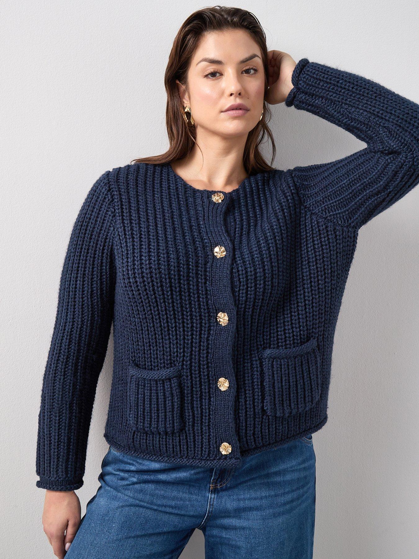 the-very-collection-curve-button-detail-crew-neck-cardigan-navyfront
