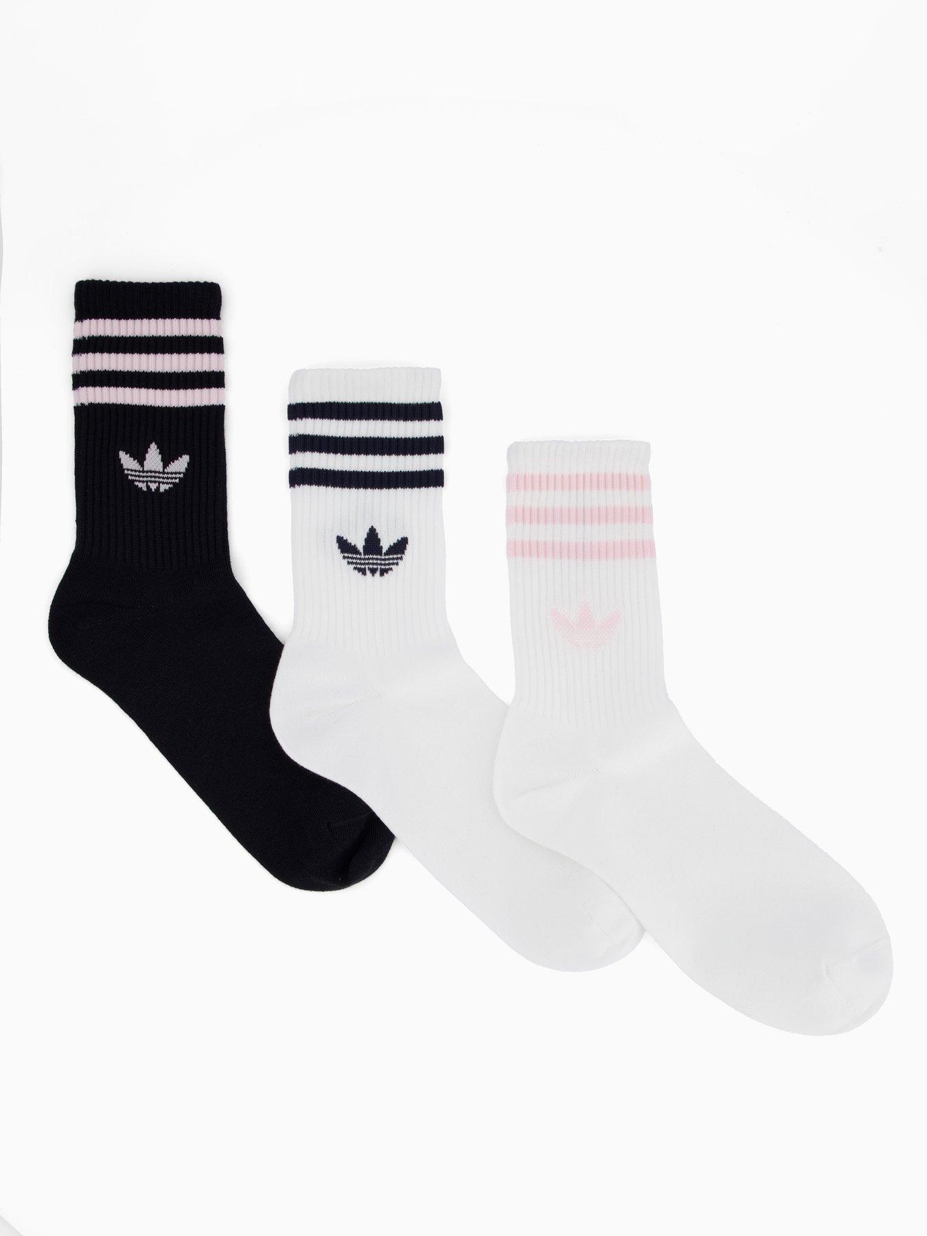 Image 1 of 4 of adidas Originals Women's 3 Stripe Crew Socks 3 Pack - Black/White
