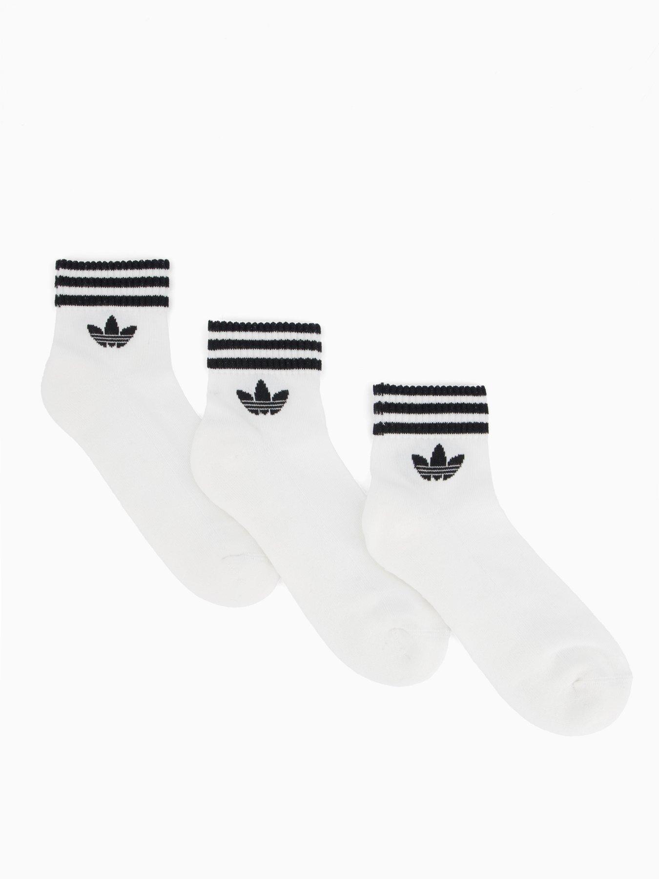 adidas Originals Women's 3 Stripe Ankle Socks 3 Pack - White