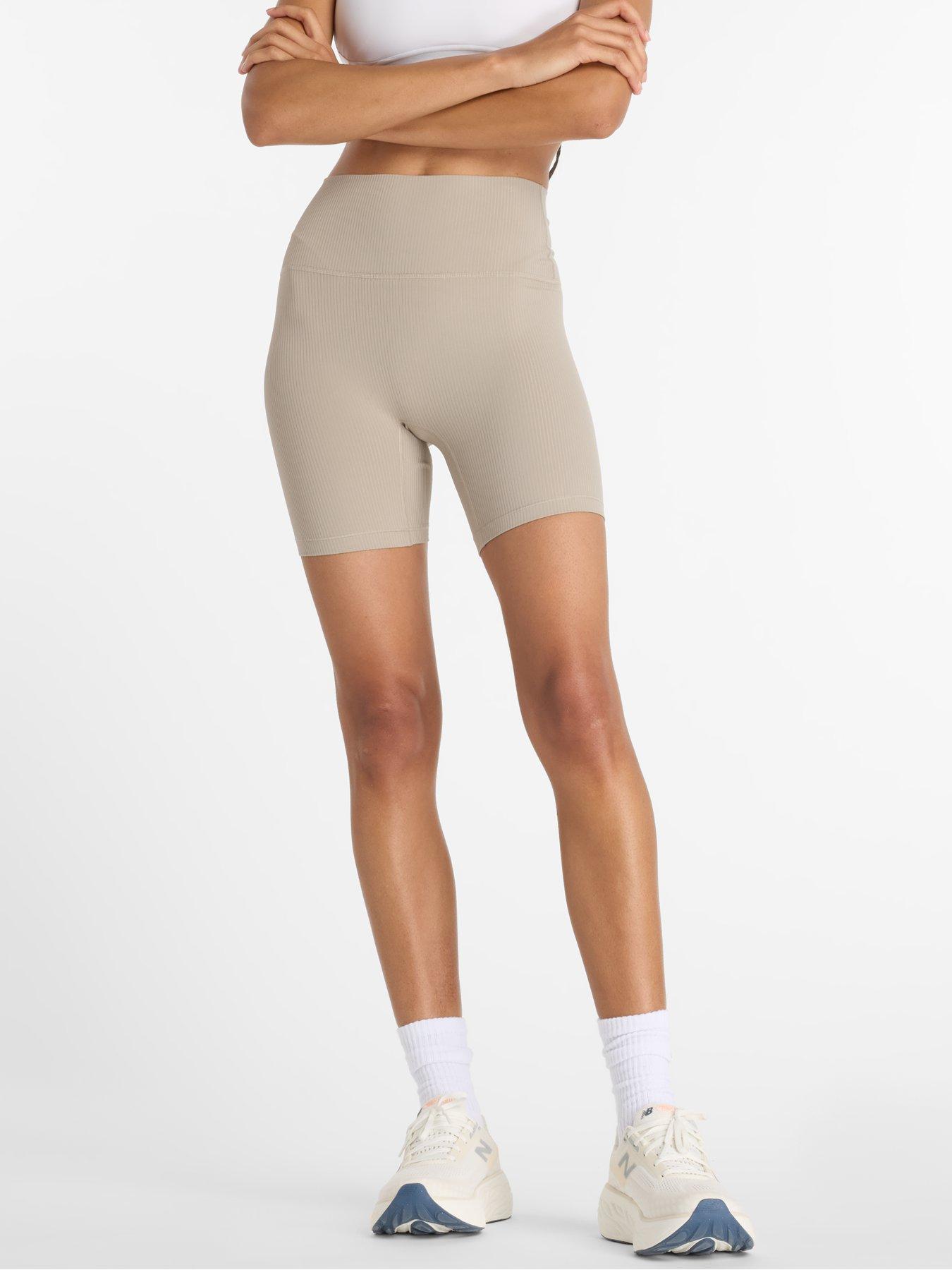 New Balance Womens Training Ribbed High Rise 6Inch Bike Shorts - Beige