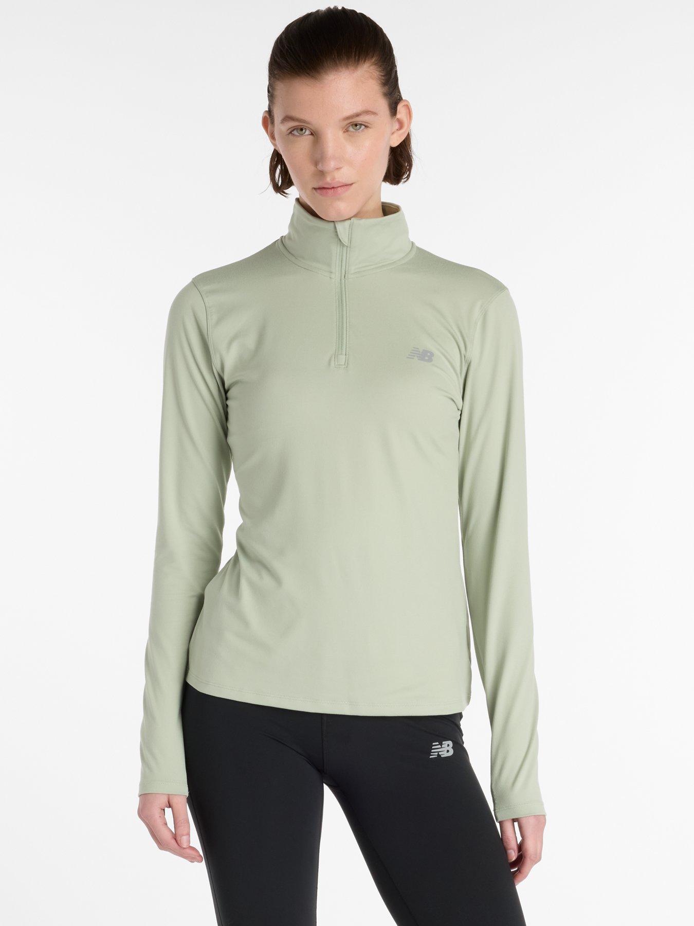 New Balance Womens Running Essentials Space Dye 1/4 Zip Top - Green