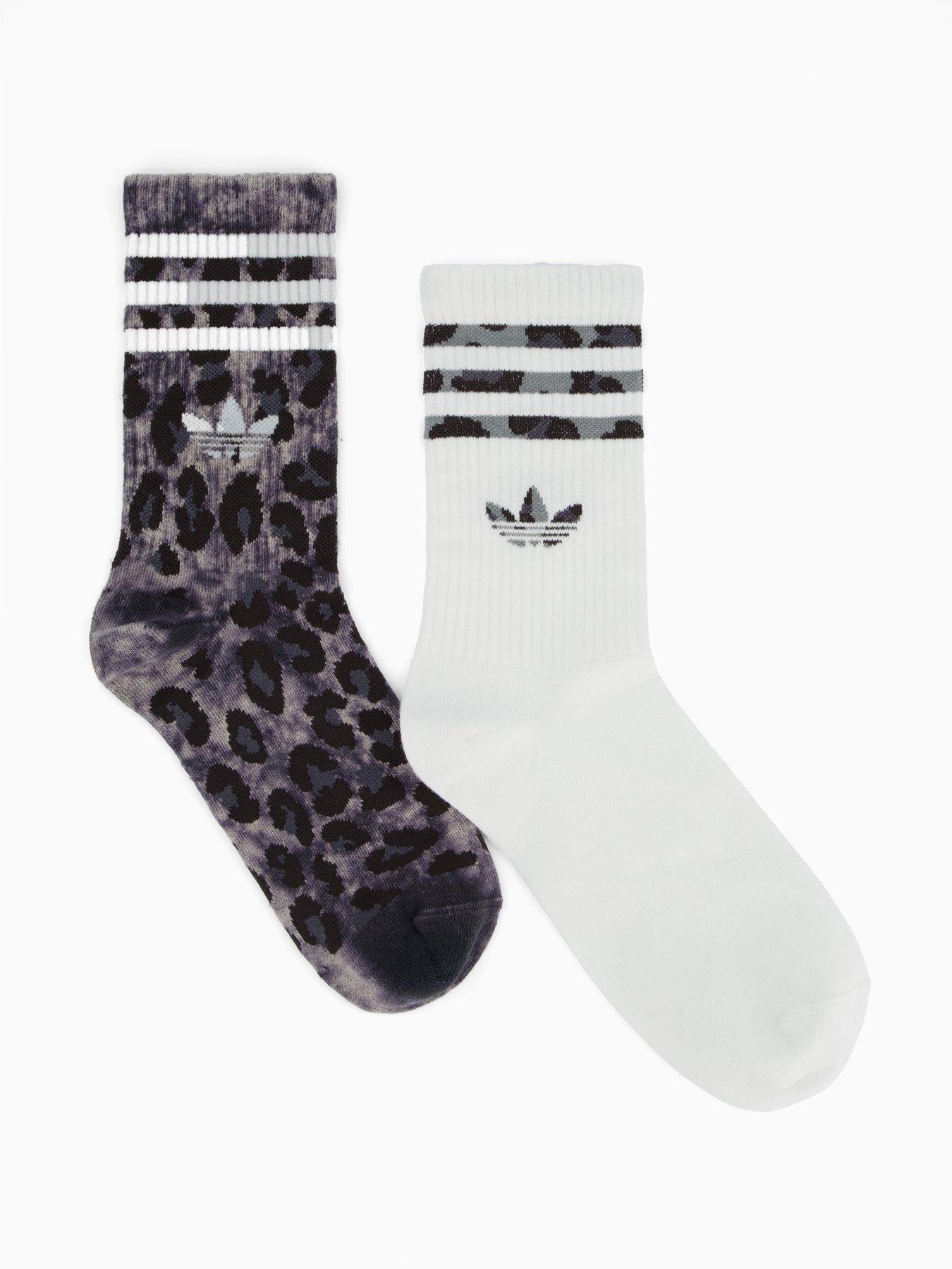 adidas Originals Women's Leopard Crew Socks 2 Pack - Black
