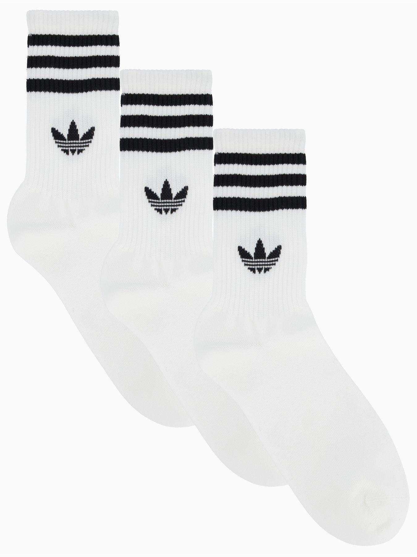 adidas Originals Unisex 3 Stripe Crew Socks 3 Pack - Off White