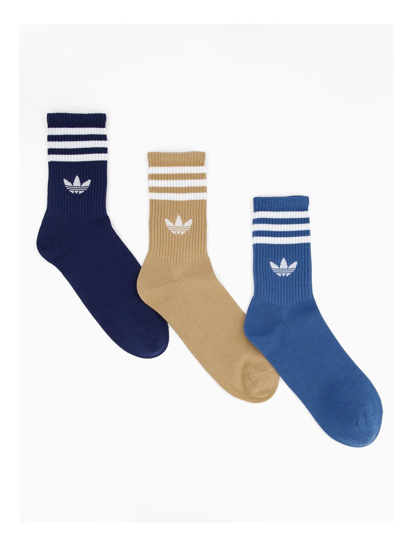 adidas Originals Unisex 3 Stripe Crew Socks 3 Pack - Blue