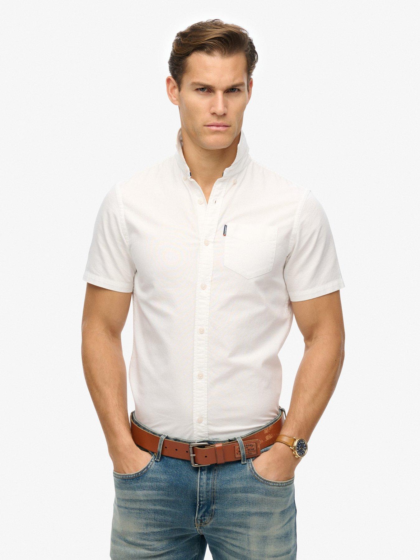 Image 1 of 4 of Superdry Oxford Short Sleeve Shirt - White
