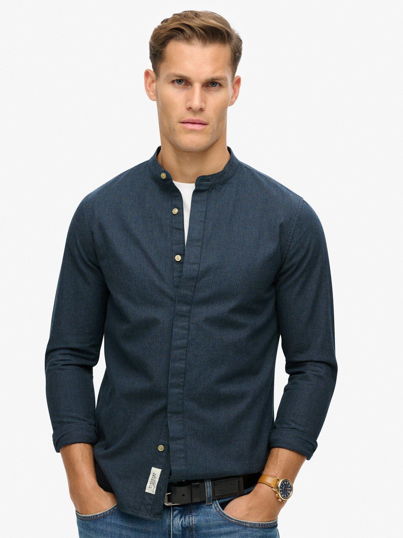 undefined Original Merchant Grandad Long Sleeve Shirt - Navy