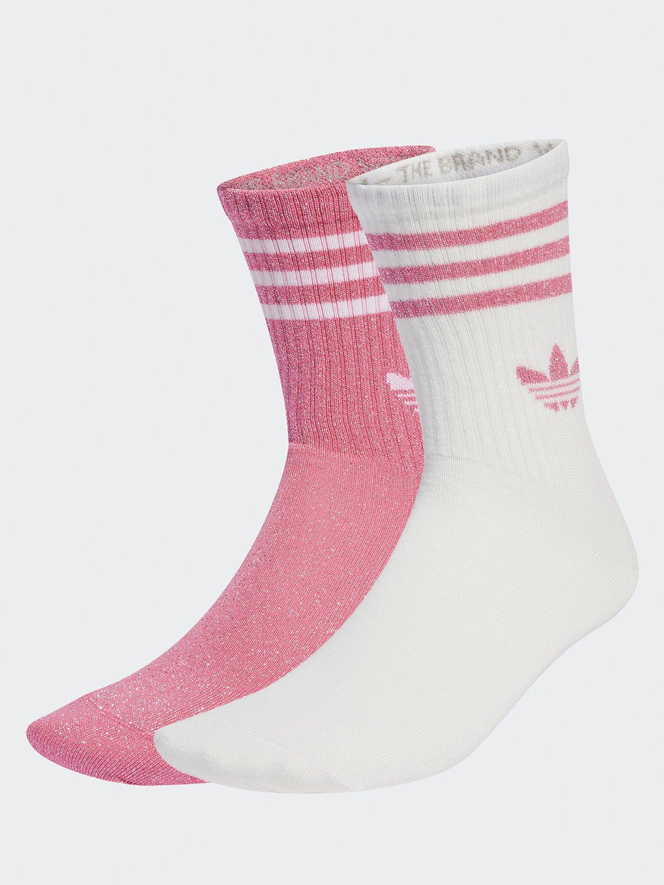 adidas Originals Women's 3 Stripe Glitter Crew Socks 2 Pack - Pink