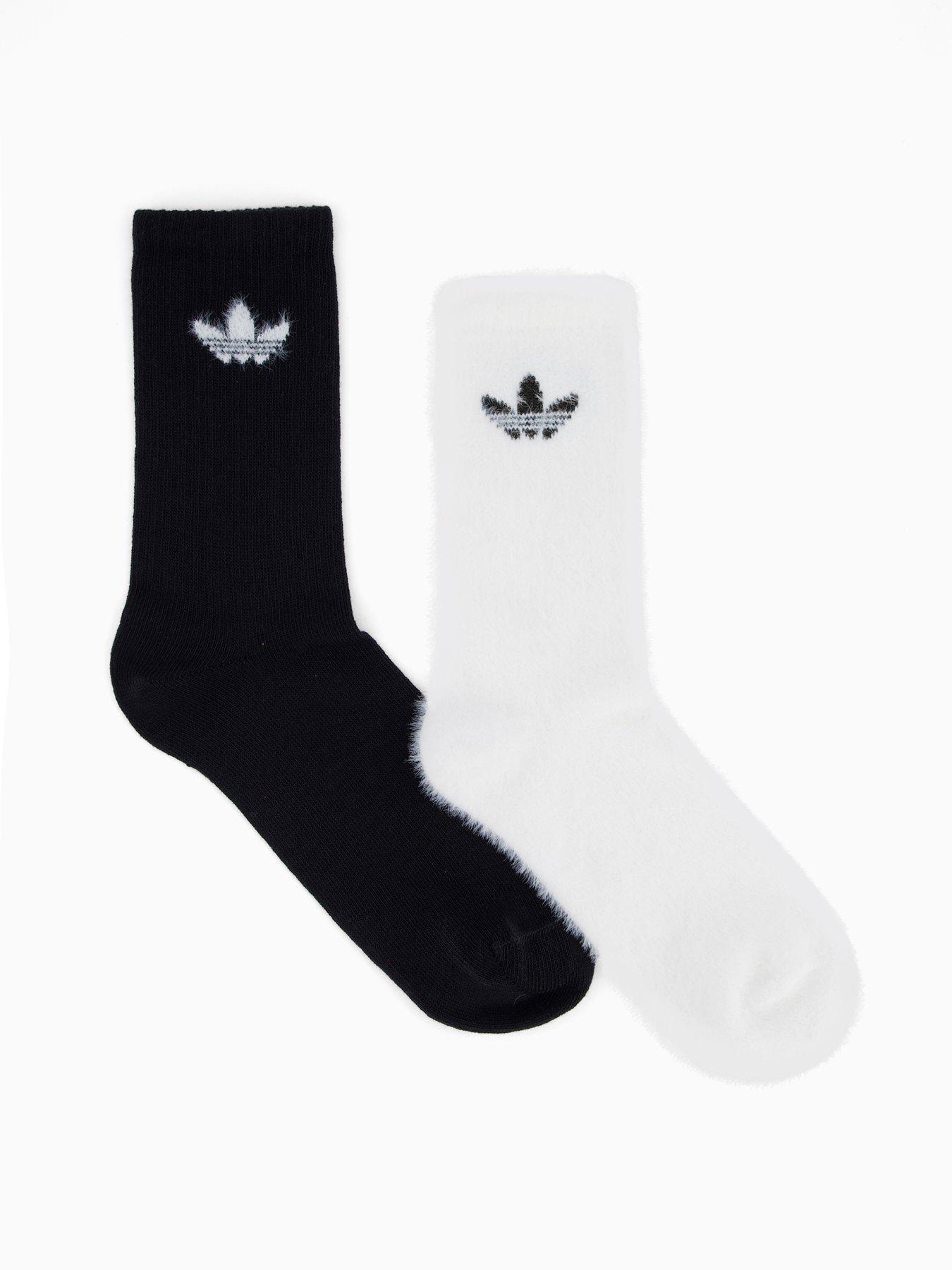 adidas Originals Women's Fluffy Crew Socks 2 Pack - Black/White