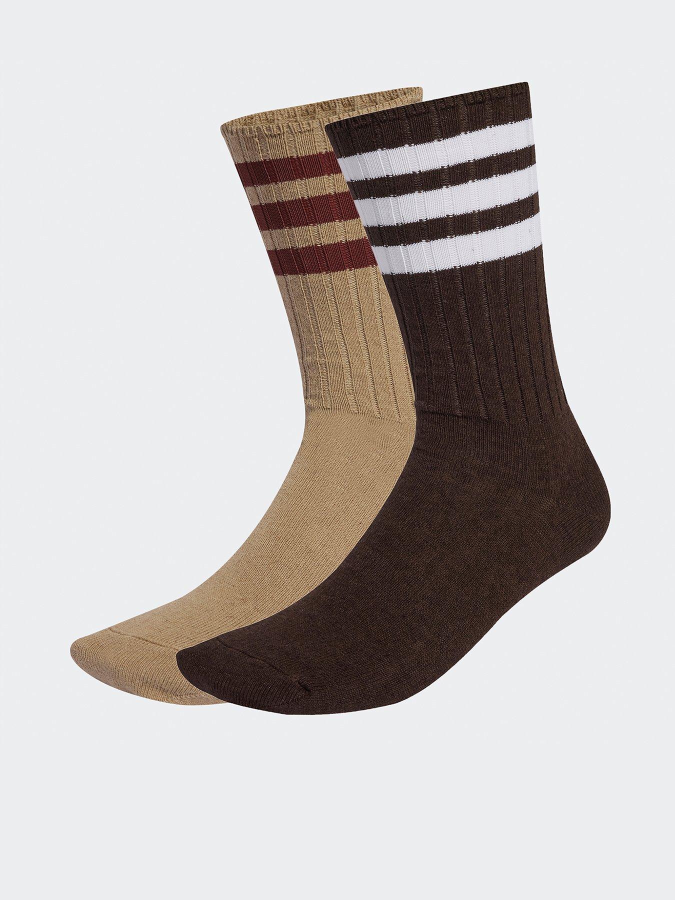 adidas Originals Unisex 3 Stripe Crew Socks 2 Pack - Beige