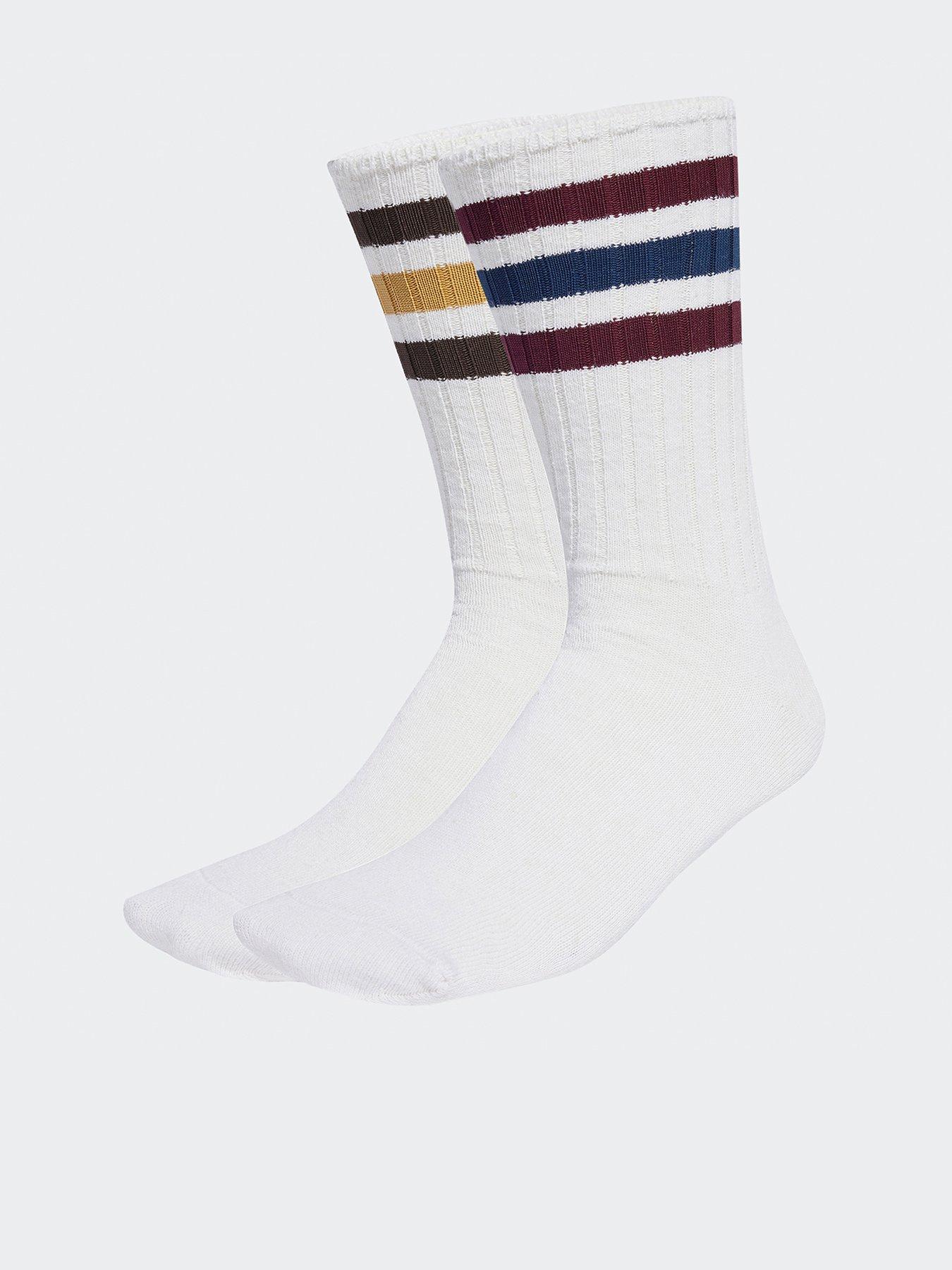 adidas Originals Unisex 3 Stripe Crew Socks 2 Pack - White