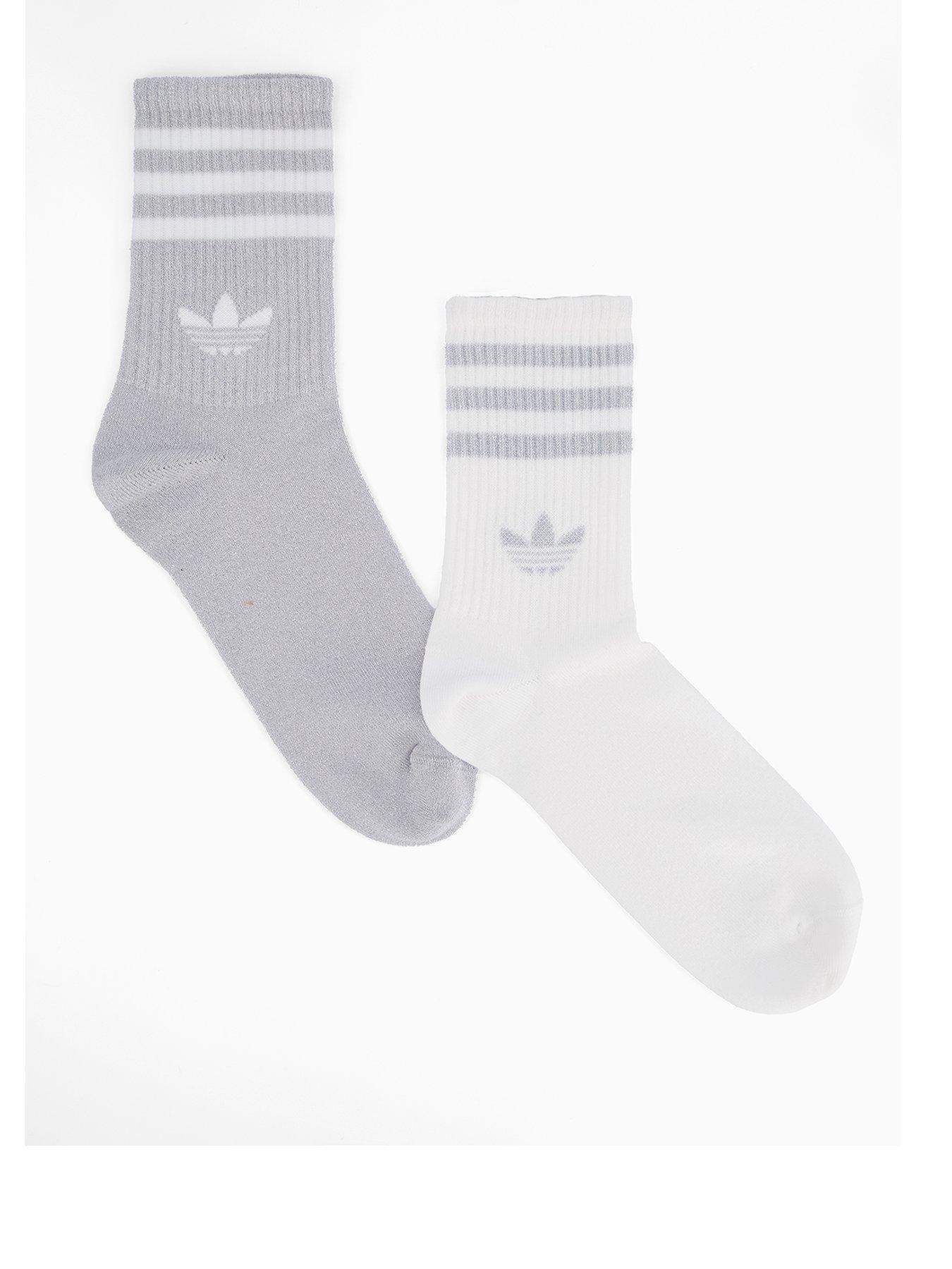 adidas Originals Unisex 3 Stripe Glitter Crew Socks 2 Pack - Silver