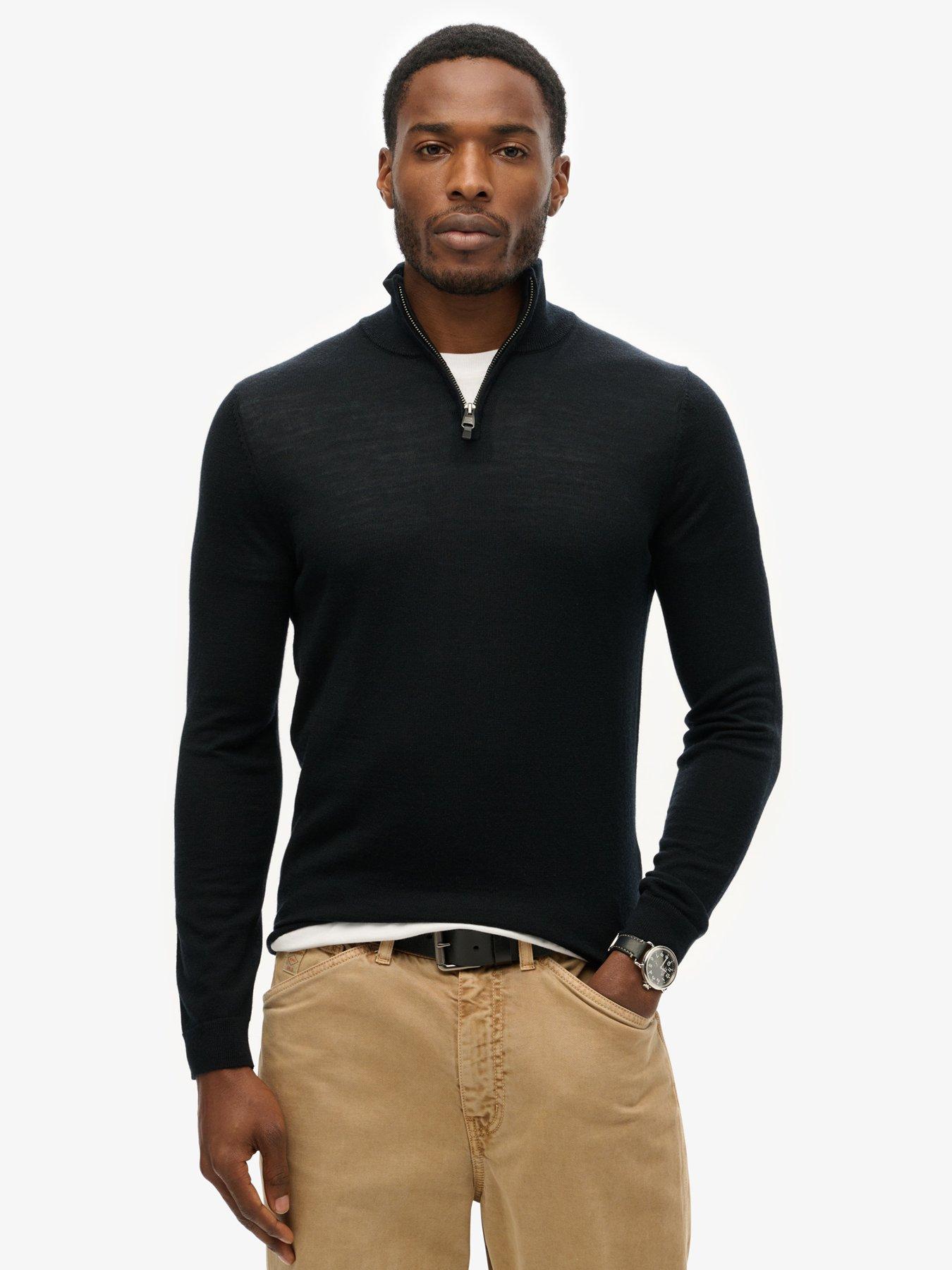 Image of Superdry Code Merino Knitted Half Zip Jumper - Black