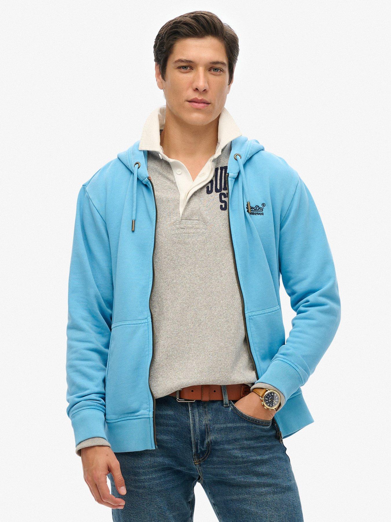 Image 1 of 5 of Superdry Essential Logo Washed Zip Through Hoodie - Blue
