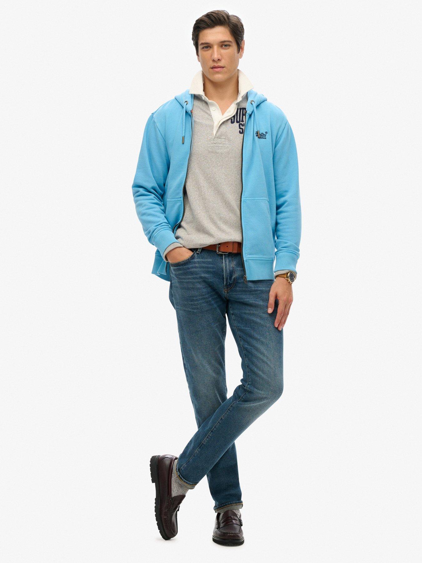 Image 3 of 5 of Superdry Essential Logo Washed Zip Through Hoodie - Blue