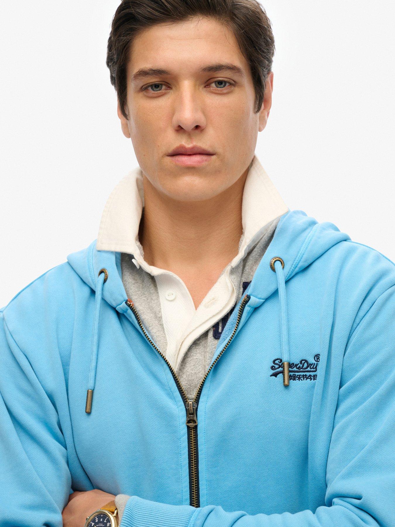 Image 4 of 5 of Superdry Essential Logo Washed Zip Through Hoodie - Blue