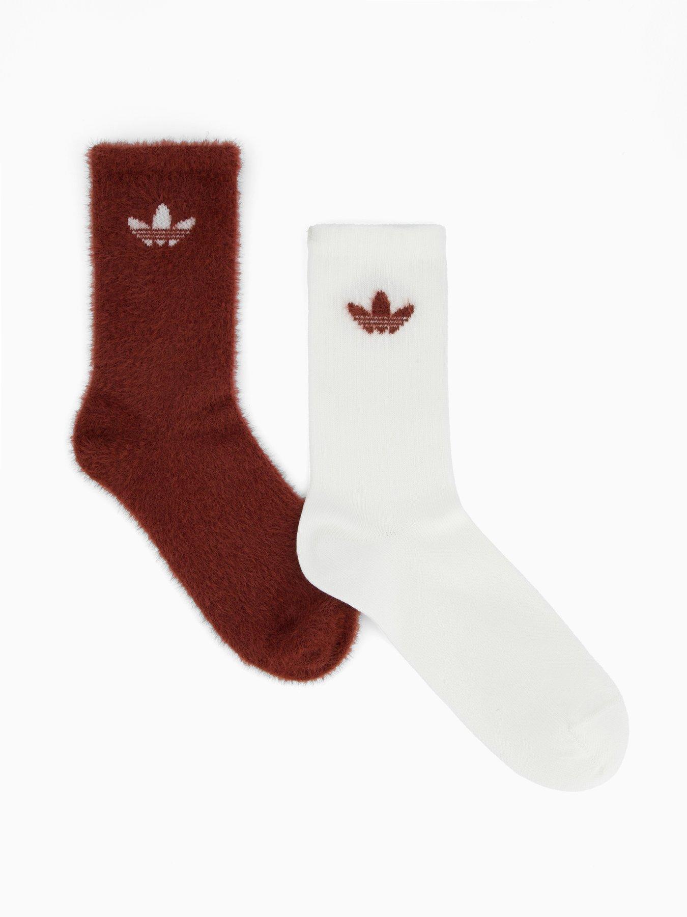 adidas Originals Women's Fluffy Crew Socks 2 Pack - Brown/Off White