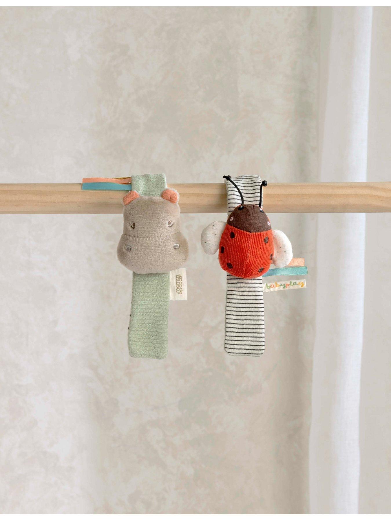 mamas-papas-born-to-be-wild-wrist-rattle-2-pack-hippo-and-ladybird