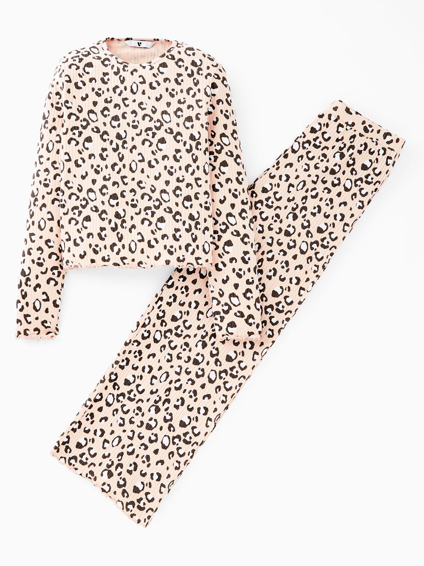 V by Very Girls Long Sleeve Top And Wide Leg Pyjamas - Animal Print