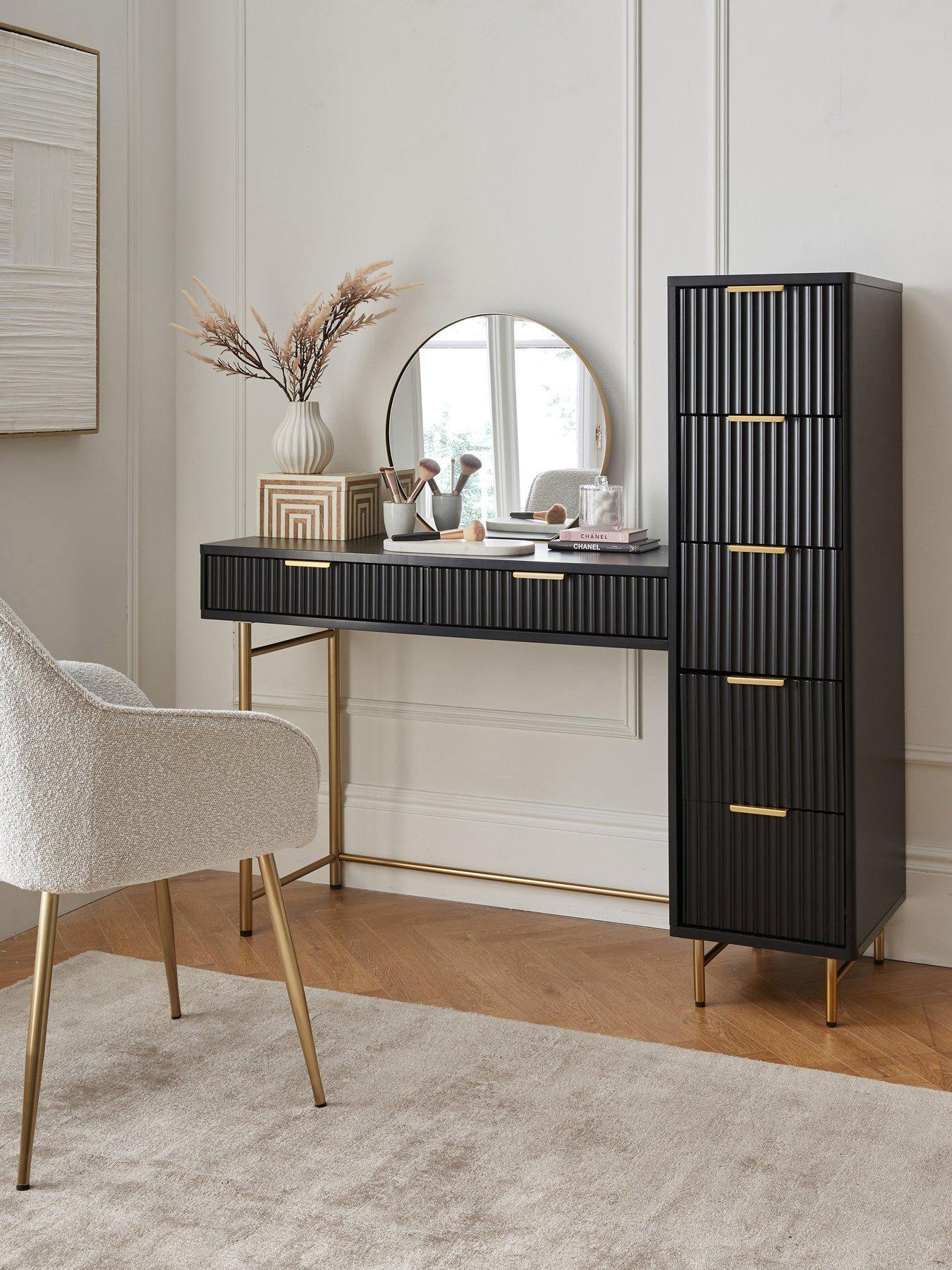 black dressing table design Spaco Newly Designed Smart Mirror Dressing Table With Drawers And Storage  Cabinet, Dressing Table With Dressing Pad For Bedroom, Dressing Room, Black