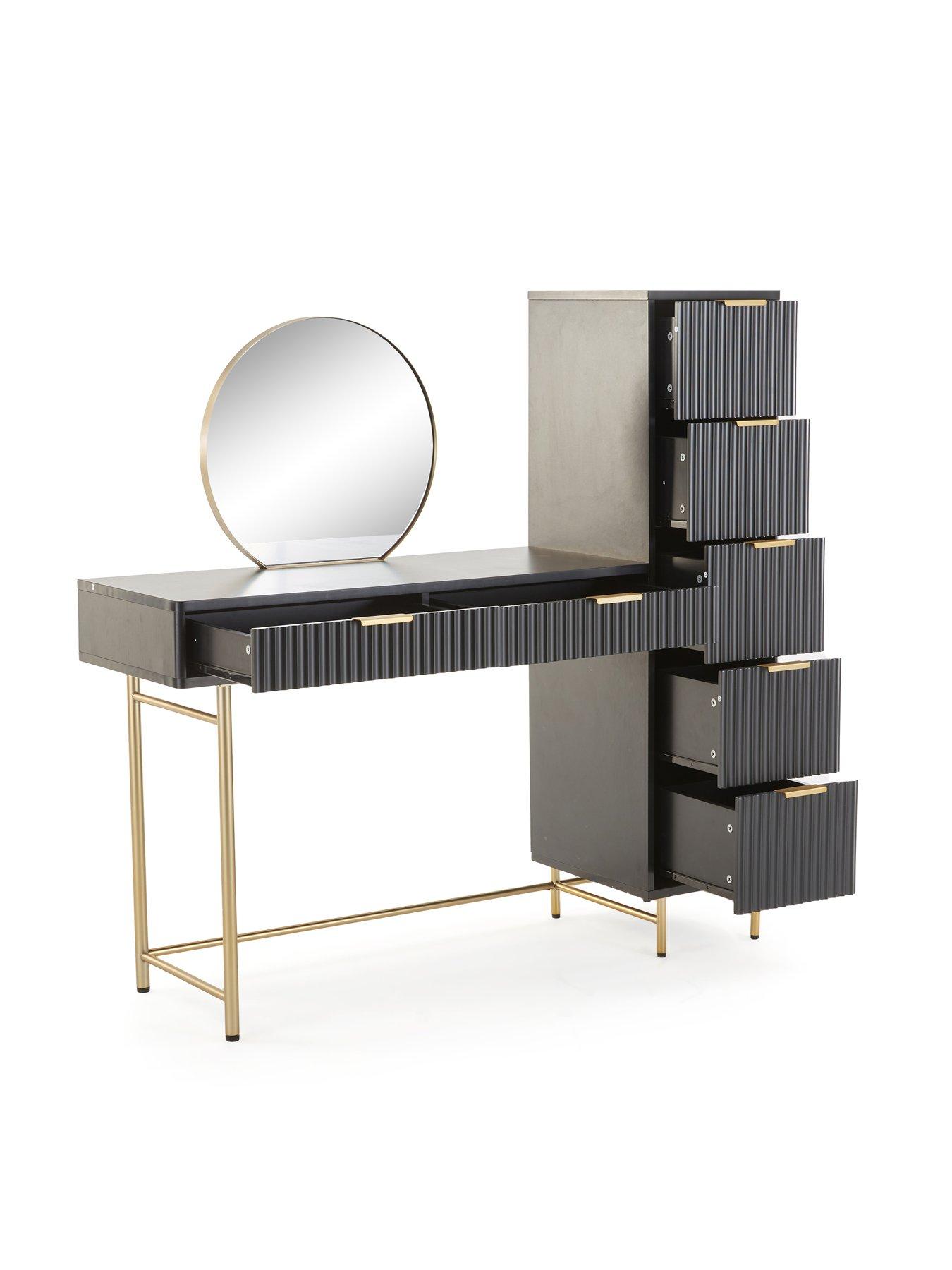 Image 4 of 7 of Very Home Cora Dressing Table,&nbsp;Mirror and Side Drawers Set - Black/Brass