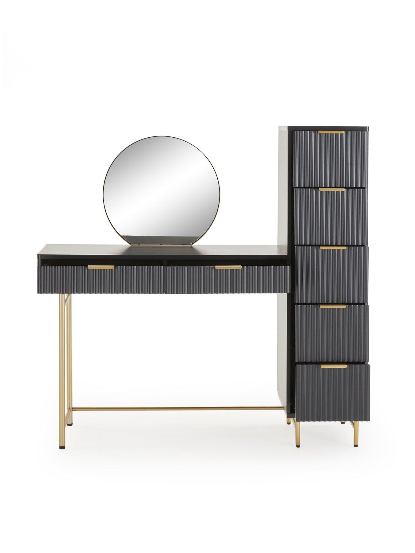Image 7 of 7 of Very Home Cora Dressing Table,&nbsp;Mirror and Side Drawers Set - Black/Brass