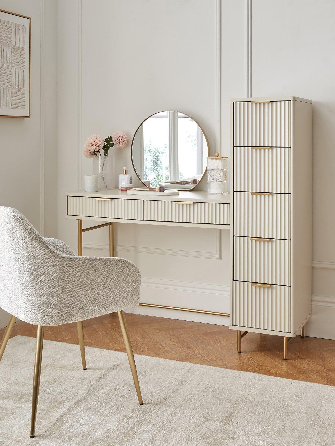 Image 1 of 7 of The Very Collection Cora Dressing Table, Mirror and Side Drawers Set - Ivory/Brass
