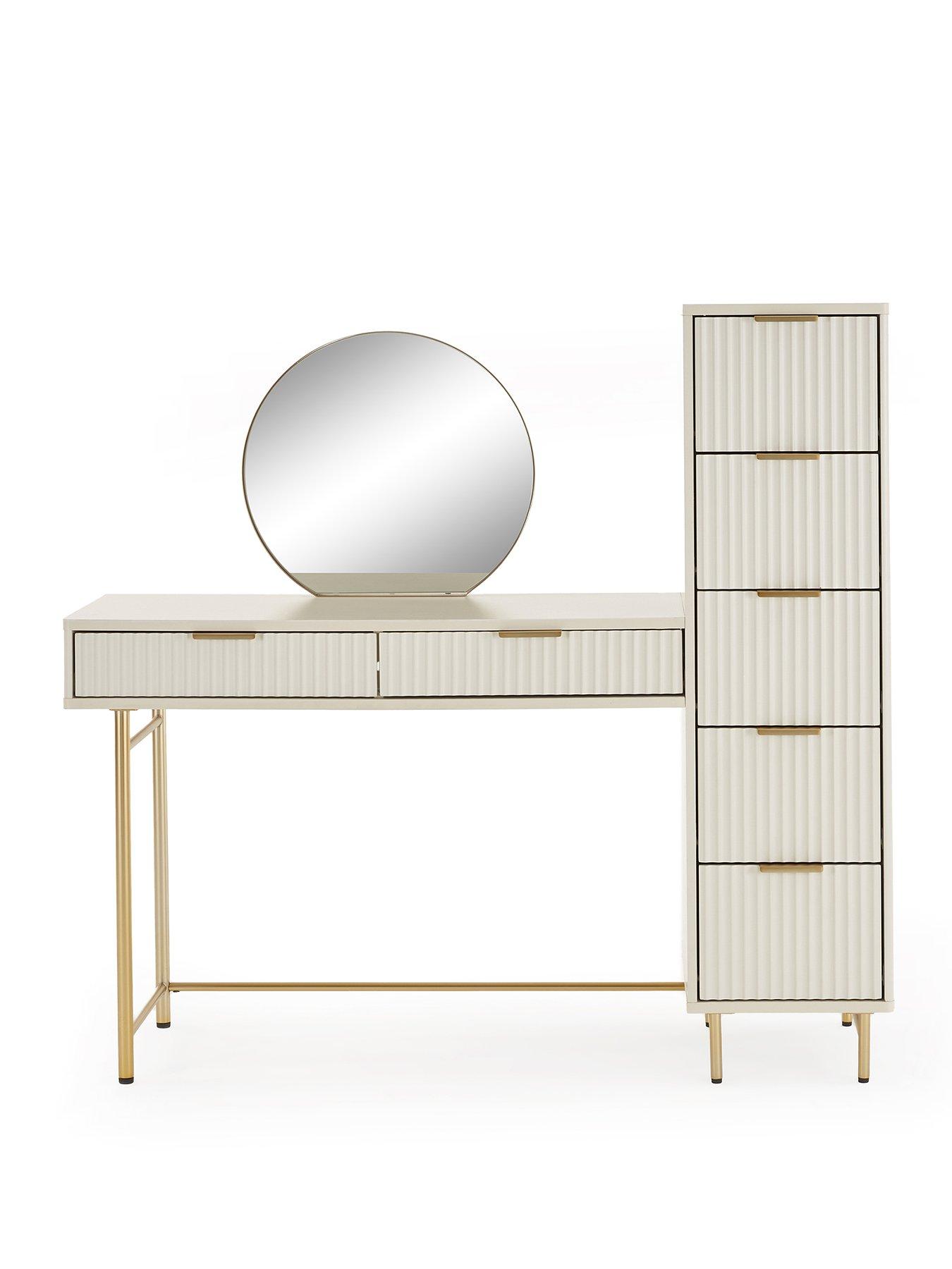 Image 2 of 7 of The Very Collection Cora Dressing Table, Mirror and Side Drawers Set - Ivory/Brass