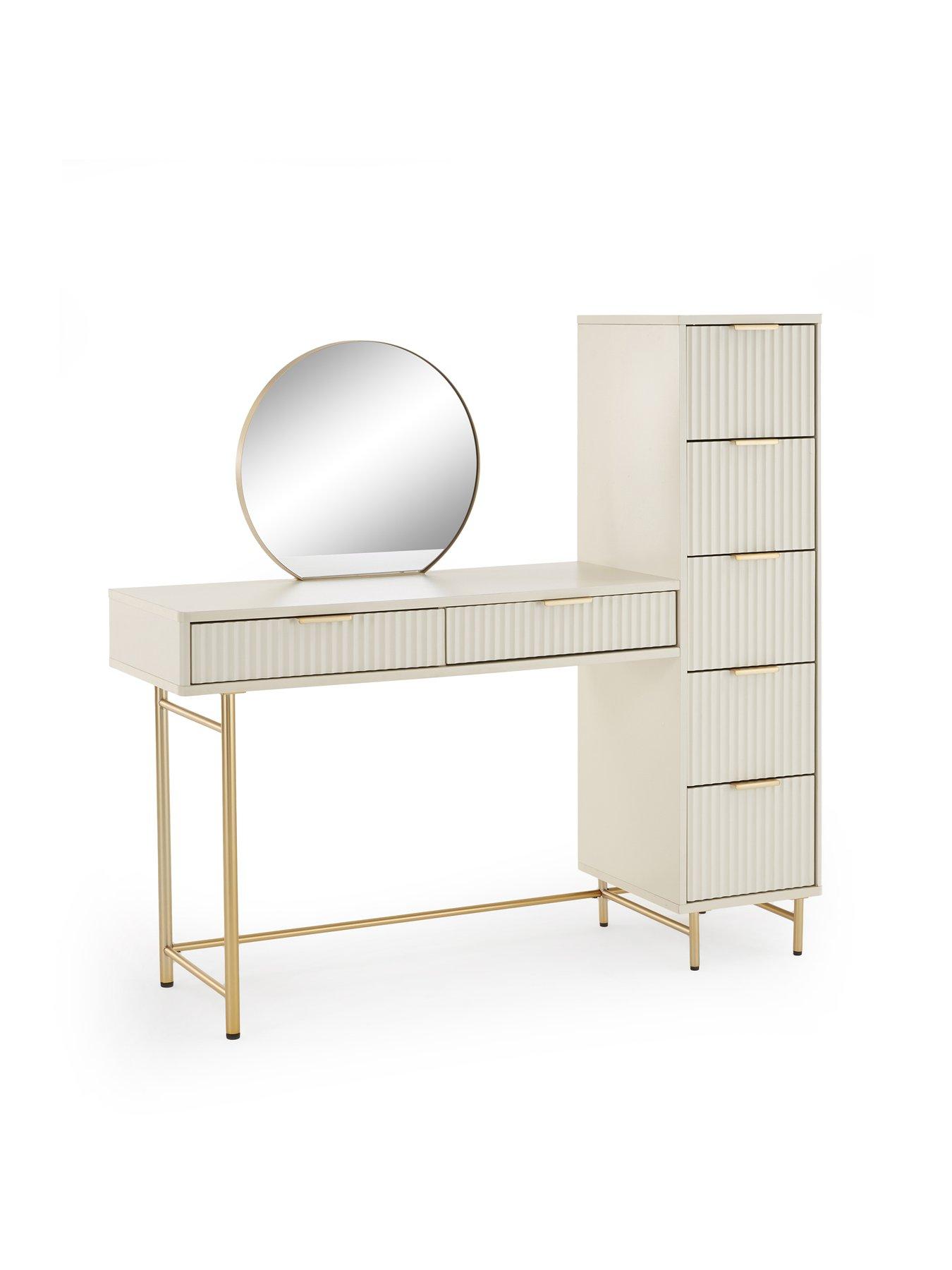 Image 3 of 7 of The Very Collection Cora Dressing Table, Mirror and Side Drawers Set - Ivory/Brass