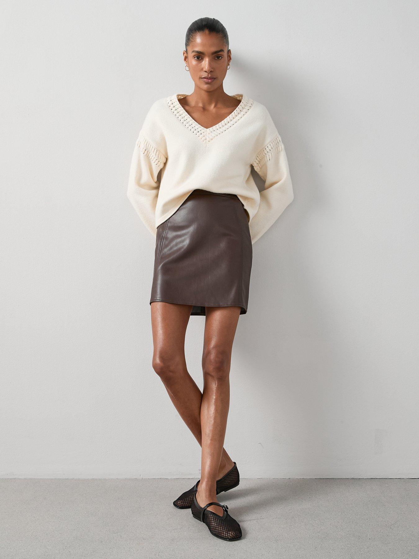 Image 3 of 6 of The Very Collection Pull On Pu Mini Skirt - Brown