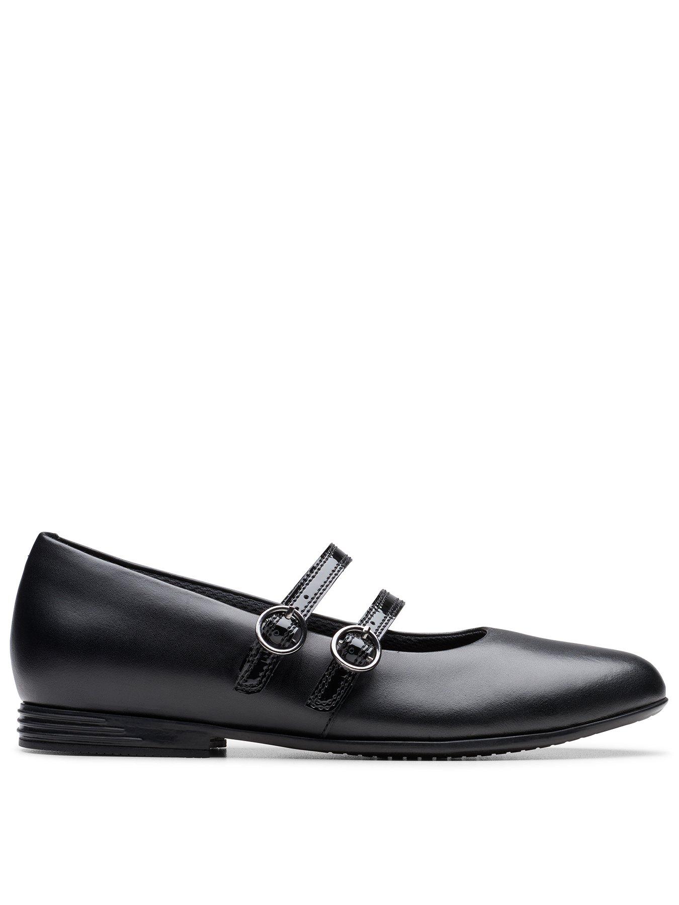Image 1 of 6 of Clarks Youth Finja Bar Leather Mary-jane Shoe - Black