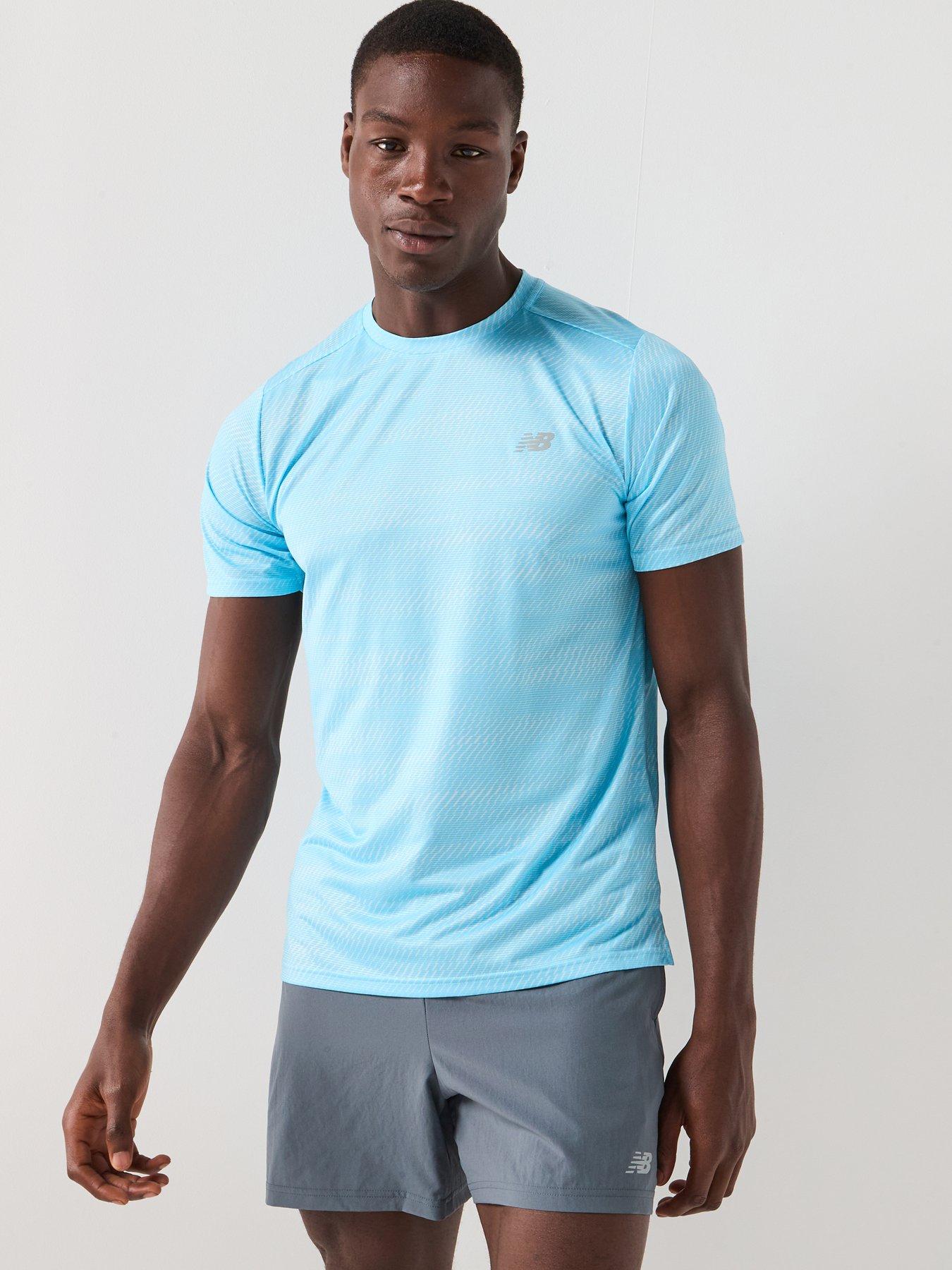 New Balance Mens Running Essential Printed Reflective T-Shirt - Blue