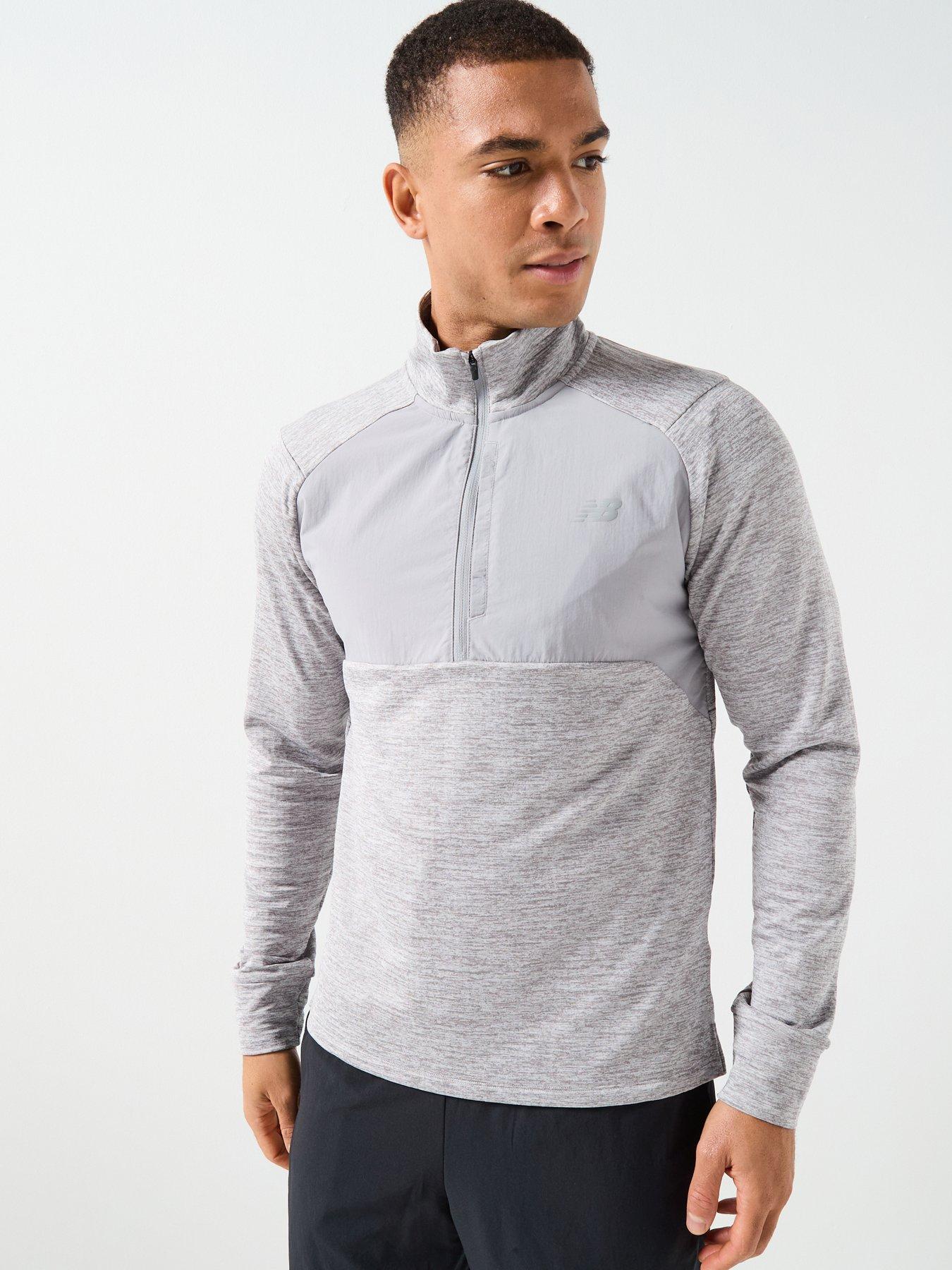 New Balance Mens Running Athletics Heat Grid 1/2 Zip Top - Grey