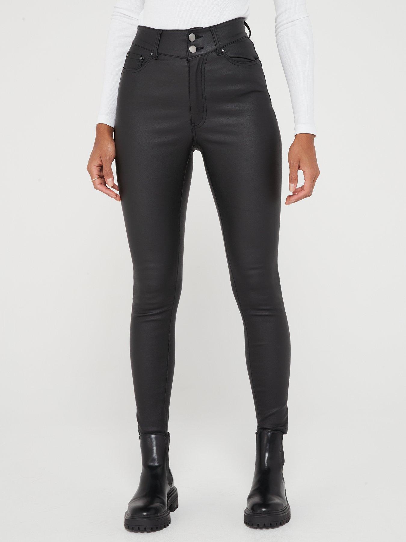 Image 1 of 6 of The Very Collection Coated Denim Shaping Skinny Jeans - Black