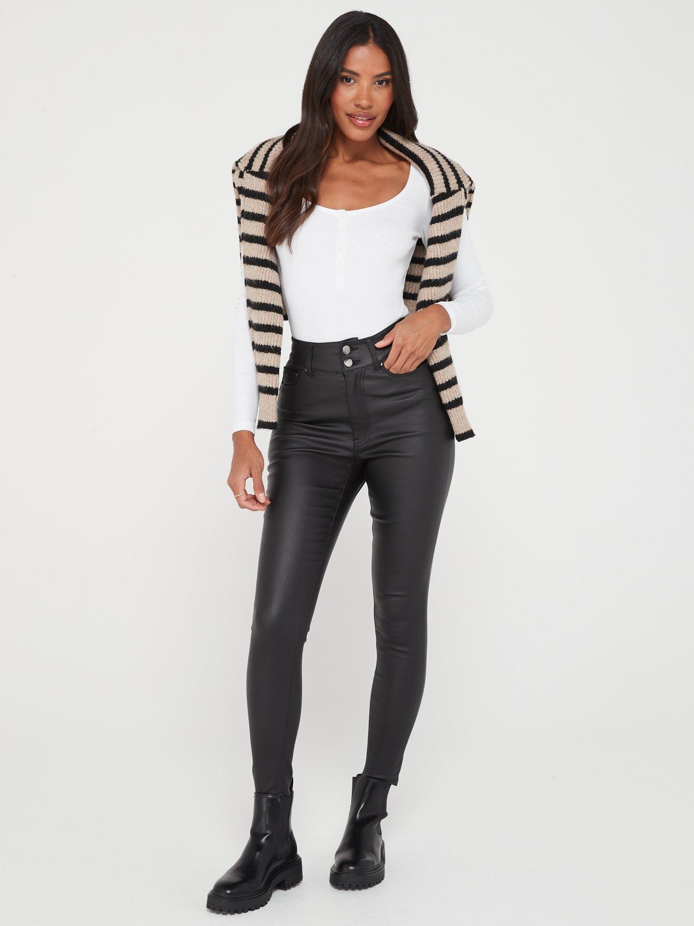 Image 3 of 6 of The Very Collection Coated Denim Shaping Skinny Jeans - Black
