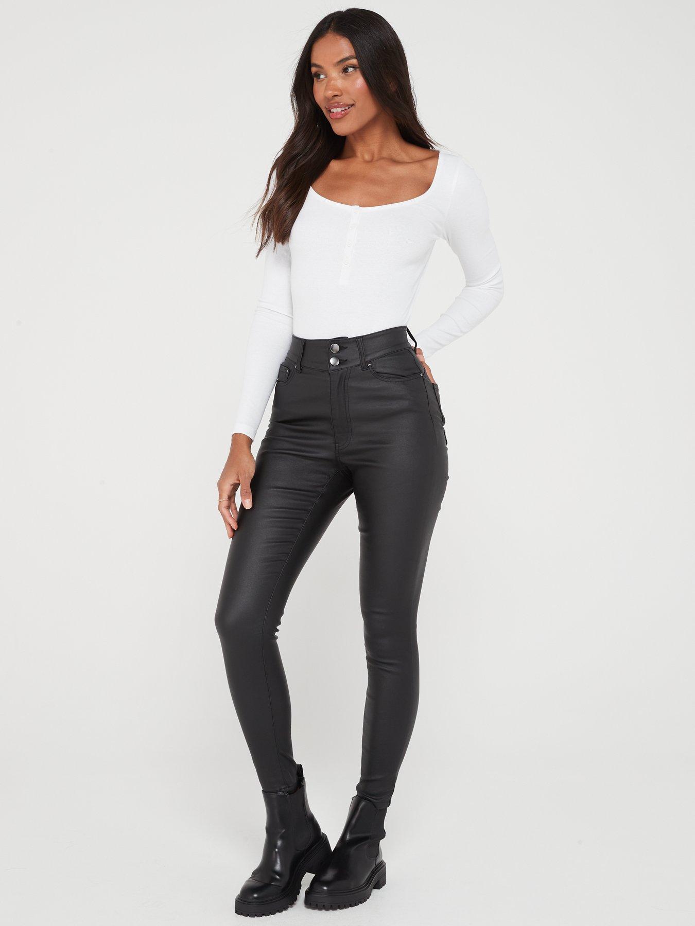 Image 6 of 6 of The Very Collection Coated Denim Shaping Skinny Jeans - Black