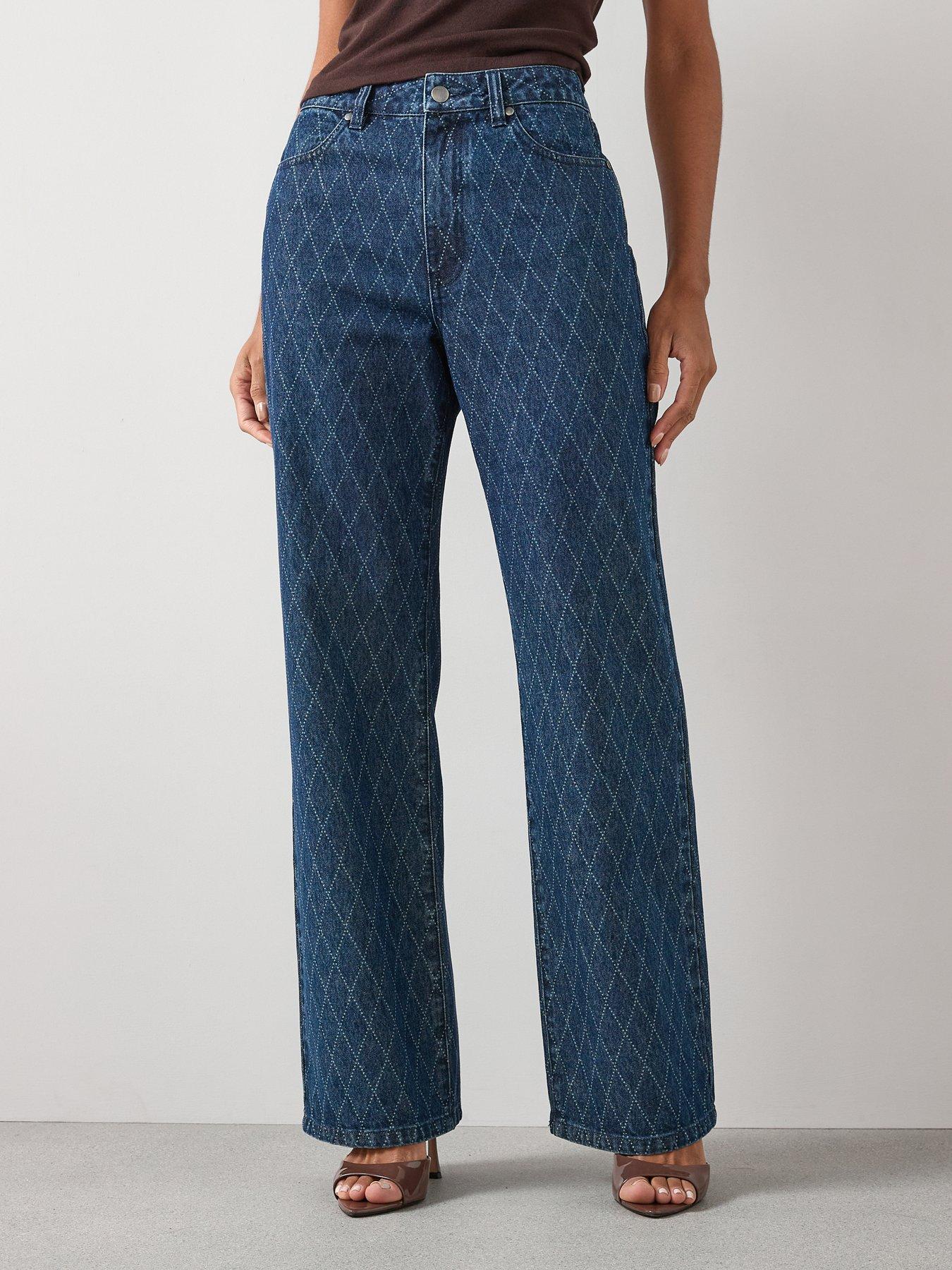 The Very Collection Diamond Print Wide Leg Jeans - Dark Wash
