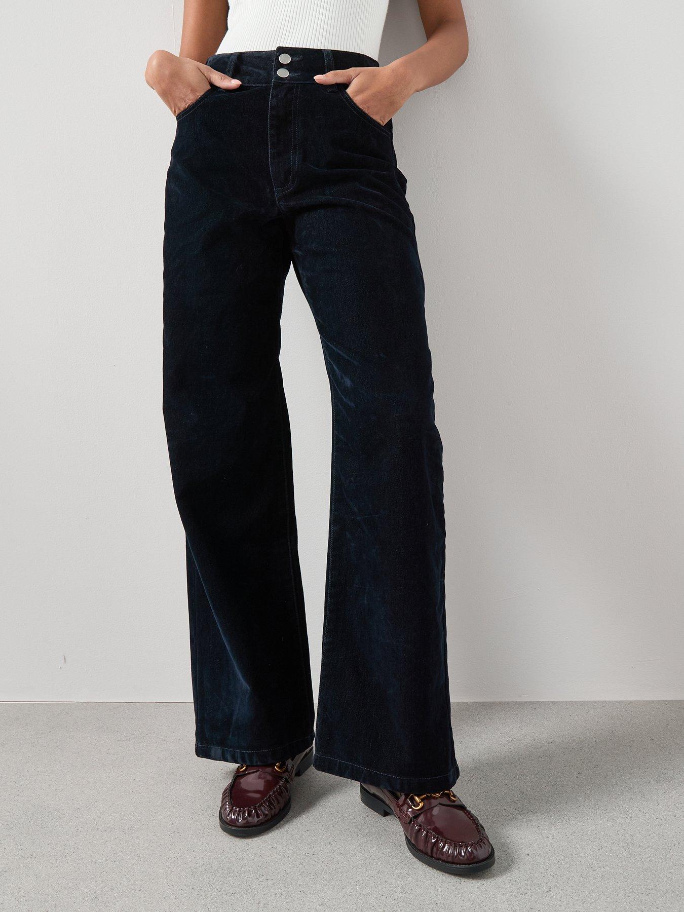 The Very Collection Co-ord Flocked Denim Wide Leg Jeans - Navy